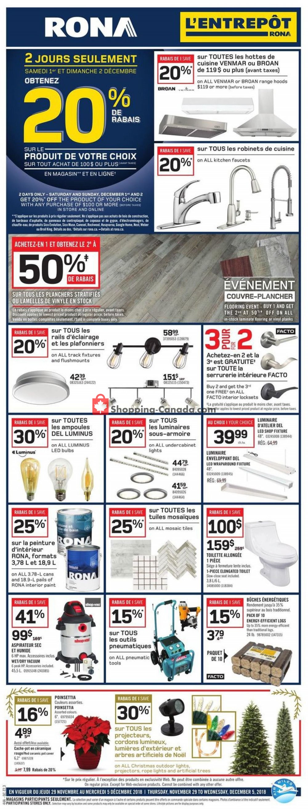 Rona flyer from Thursday November 29, 2018 to Wednesday December 5, 2018 - page 1