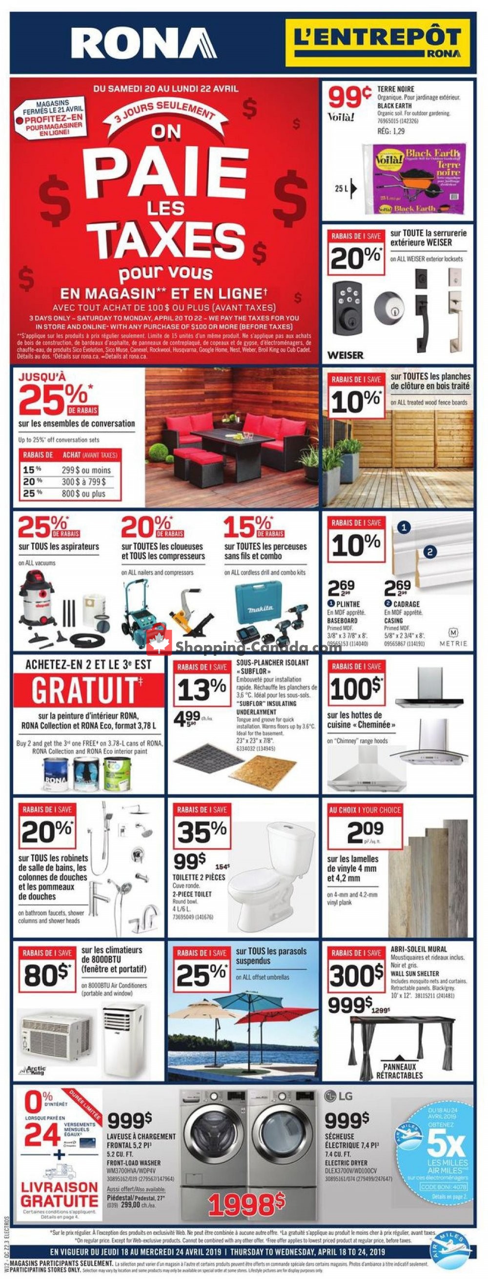 Rona flyer from Thursday April 18, 2019 to Wednesday April 24, 2019 - page 1