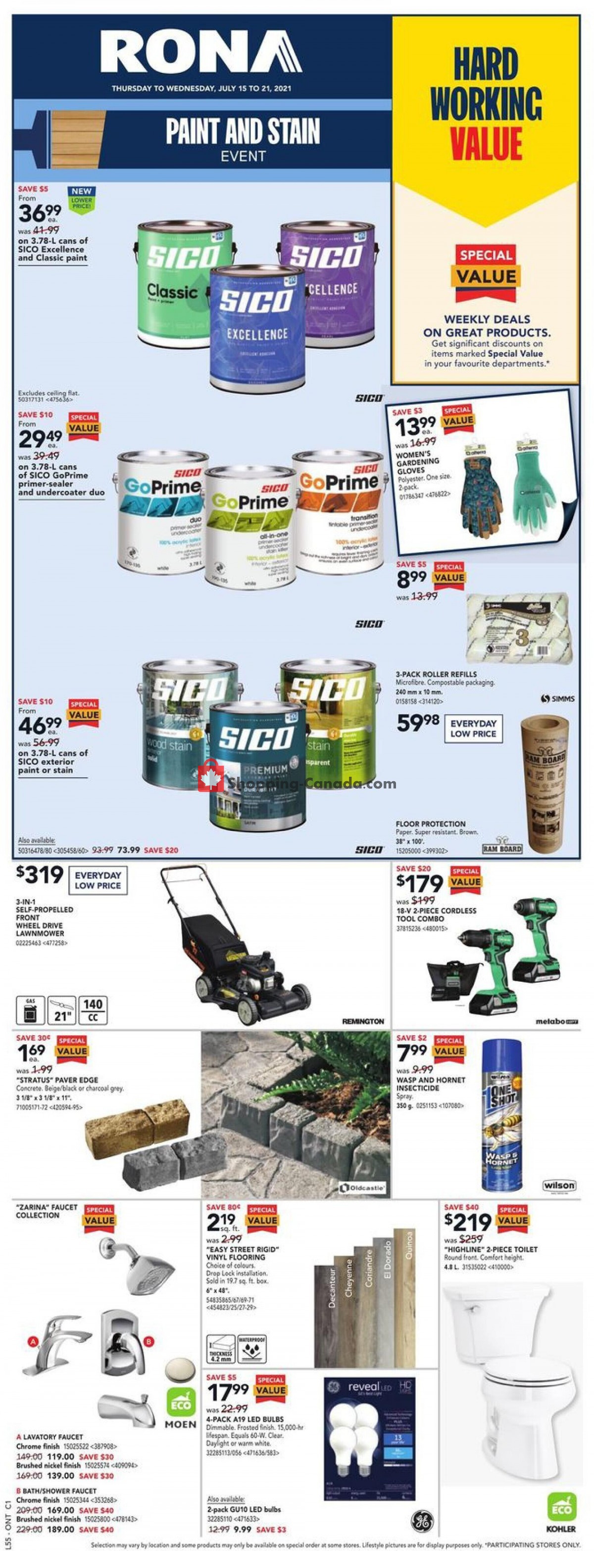 Rona Canada, flyer (Paint And Stain Event ON) July 15 July 21