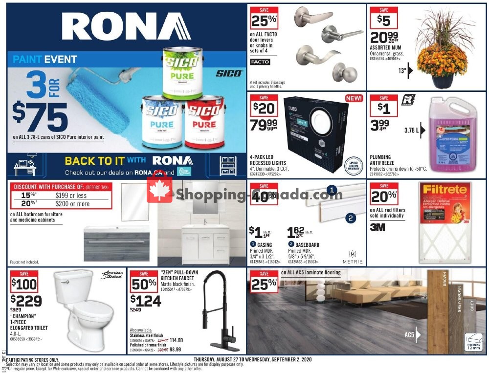 Rona Canada, flyer (Paint Event ON) August 27 September 2, 2020