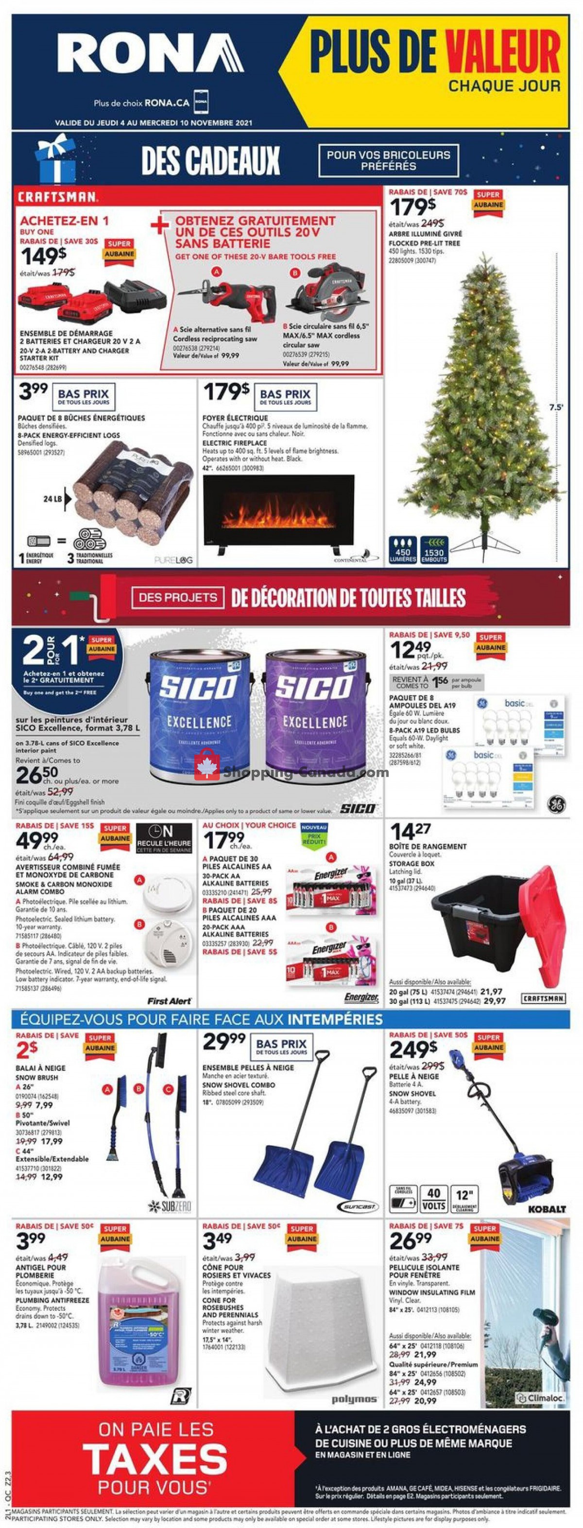 Rona Canada, flyer (Plus De Valeur QC) November 4 November 10