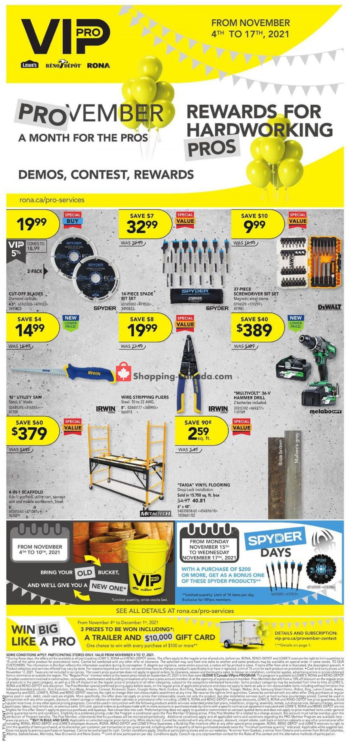 Rona Canada, flyer (Provember A Month For The Pros ON) November 4