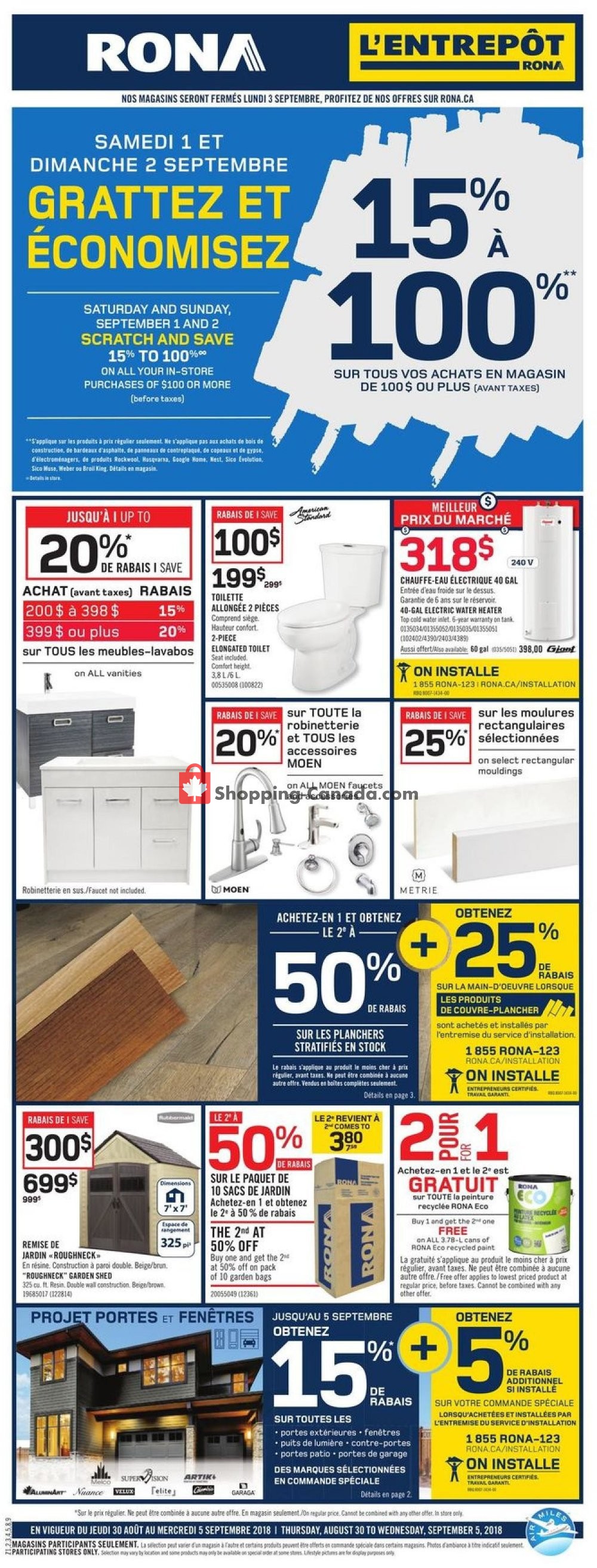 Rona Canada, flyer QC August 30 September 5, 2018 Shopping Canada