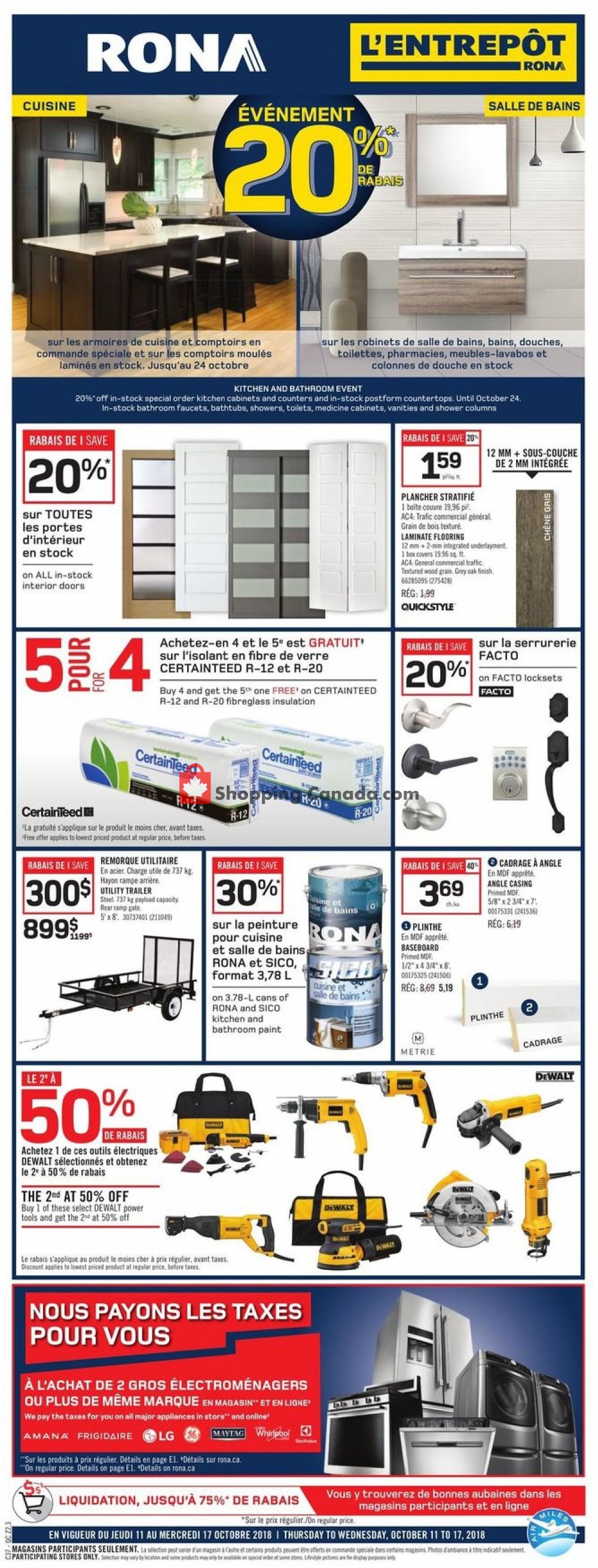 Rona flyer from Thursday October 11, 2018 to Wednesday October 17, 2018 - page 1