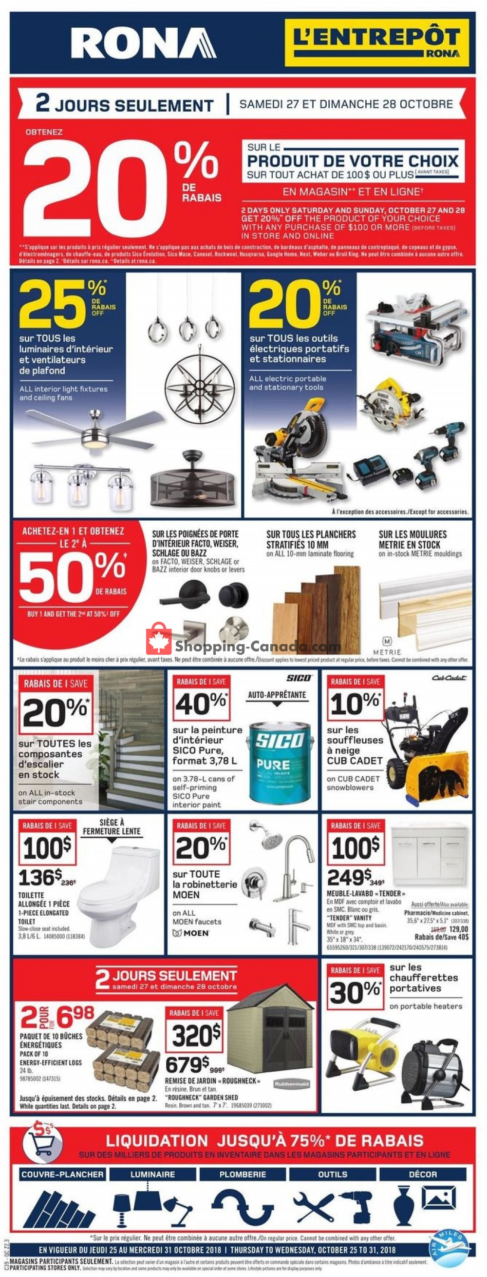 Rona flyer from Thursday October 25, 2018 to Wednesday October 31, 2018 - page 1