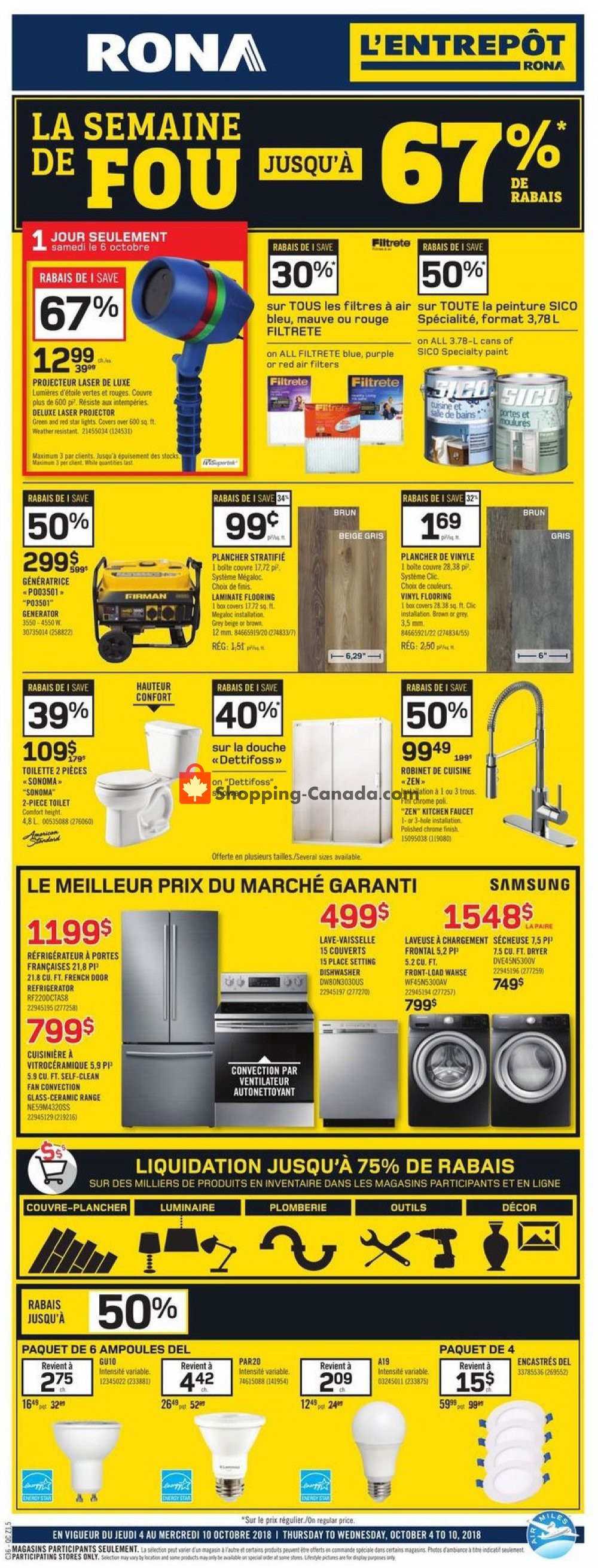Rona flyer from Thursday October 4, 2018 to Wednesday October 10, 2018 - page 1