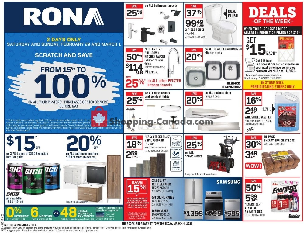 Rona Canada, flyer (Scratch And Save West) February 27 March 4