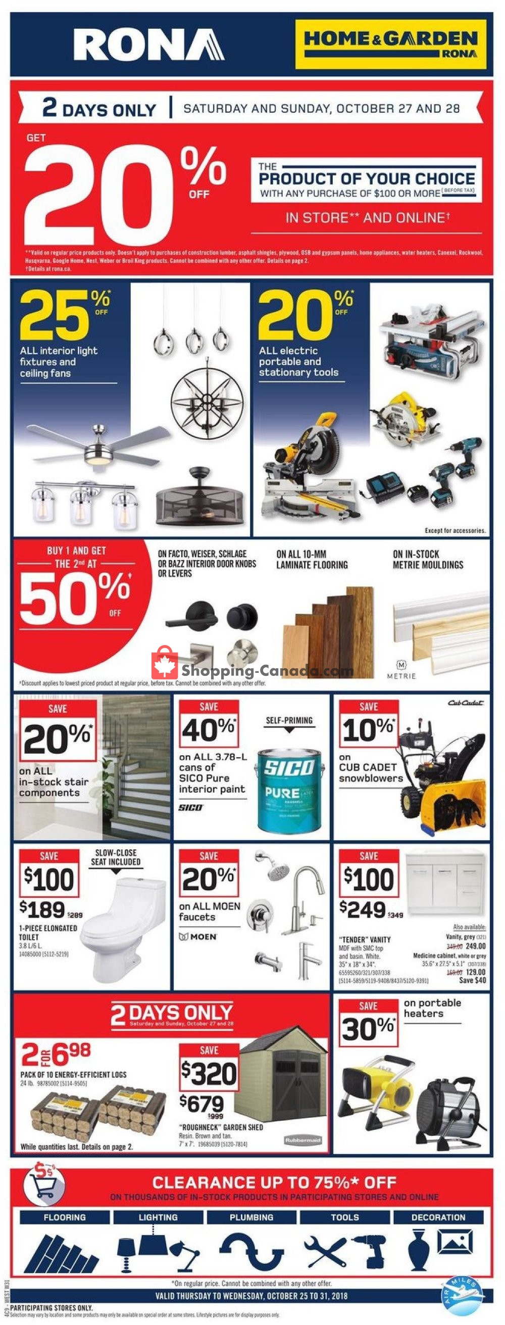 Rona flyer from Thursday October 25, 2018 to Wednesday October 31, 2018 - page 1