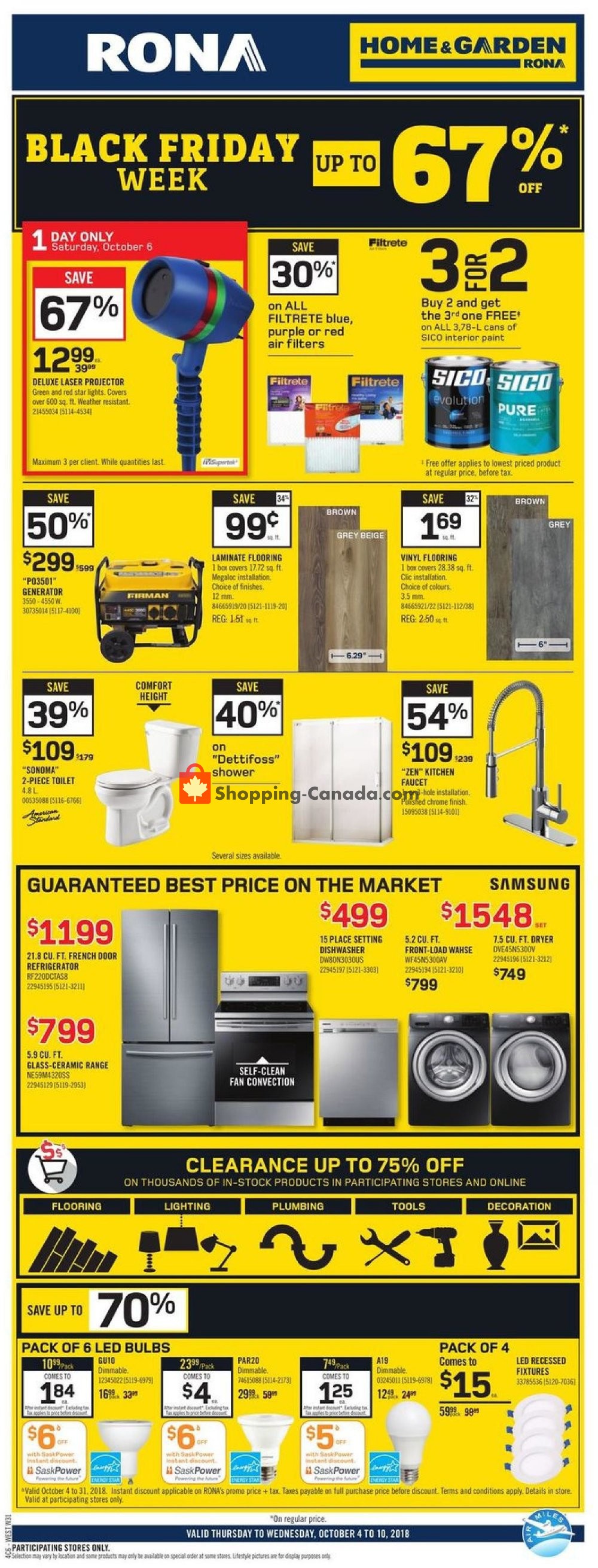 Rona flyer from Thursday October 4, 2018 to Wednesday October 10, 2018 - page 1
