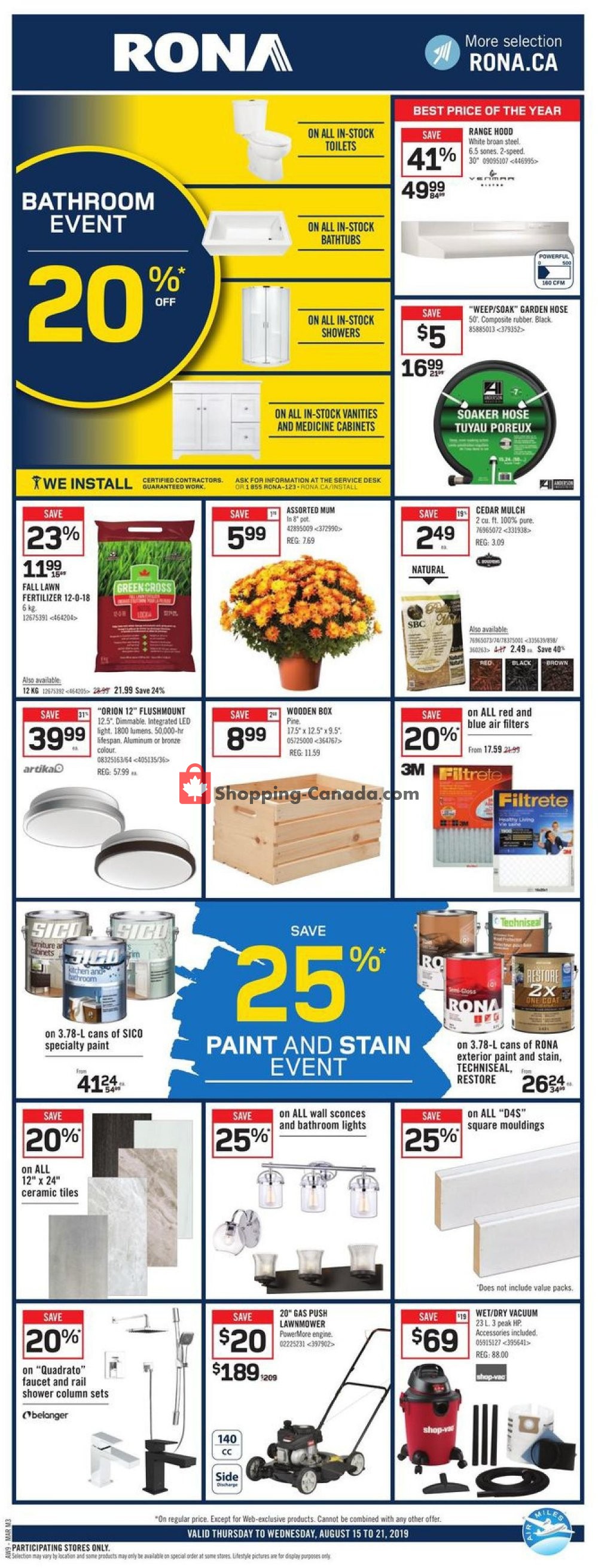Rona flyer from Thursday August 15, 2019 to Wednesday August 21, 2019 - page 1