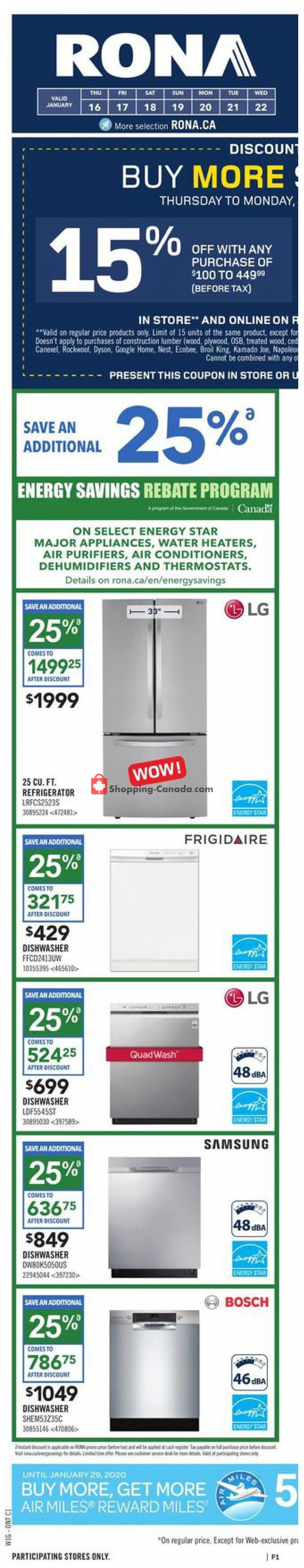 Rona flyer from Thursday January 16, 2020 to Wednesday January 22, 2020 - page 1