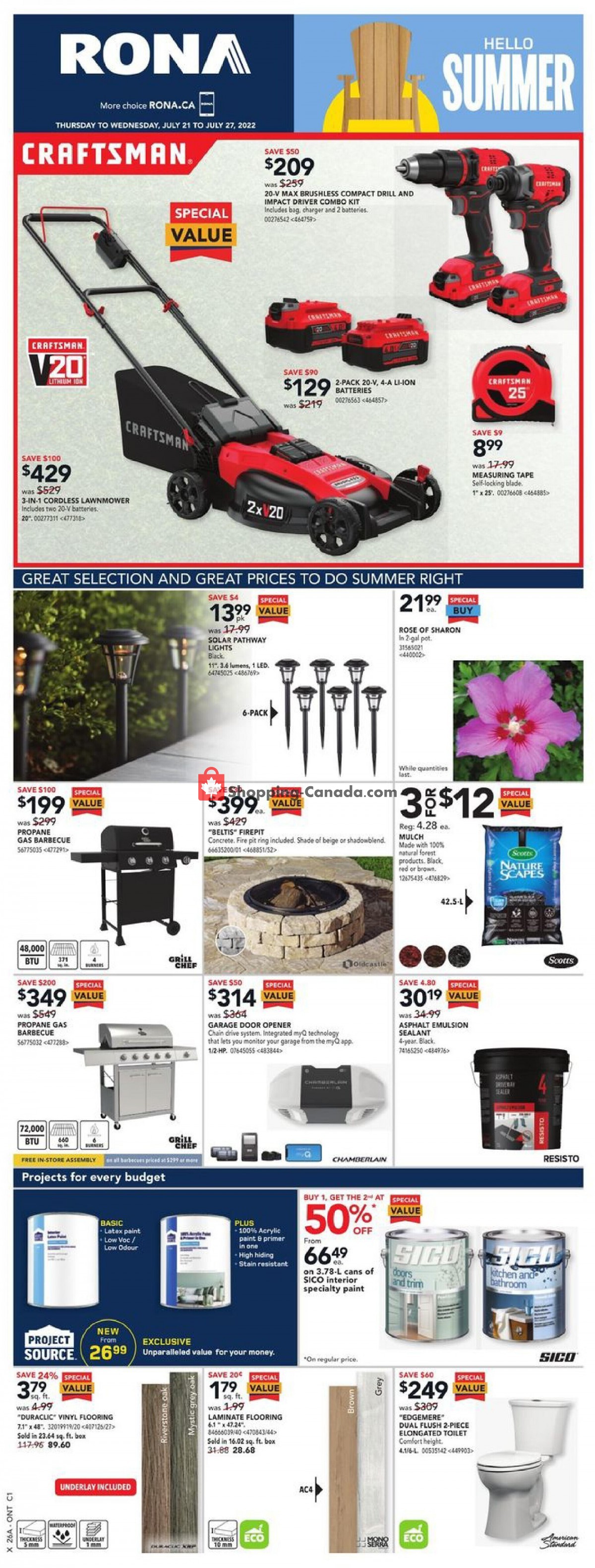 Rona Canada, flyer (Special Offer ON) July 21 July 27, 2022