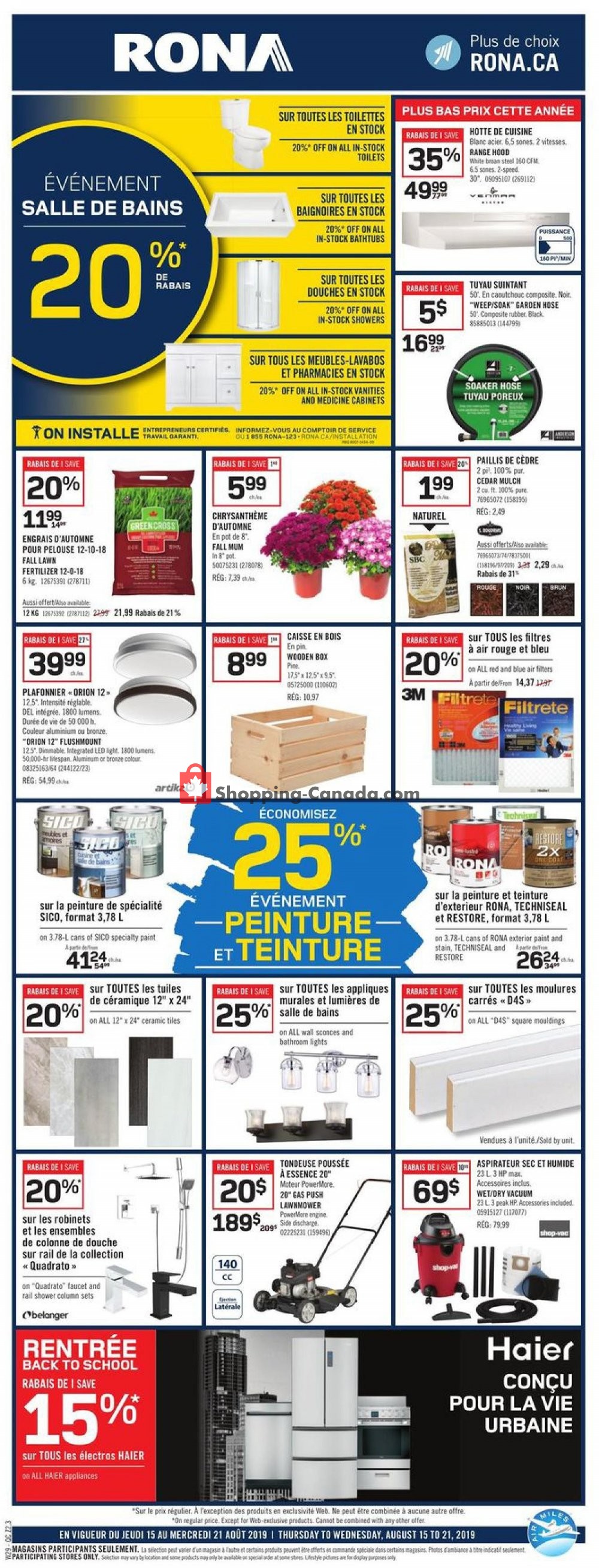 Rona flyer from Thursday August 15, 2019 to Wednesday August 21, 2019 - page 1