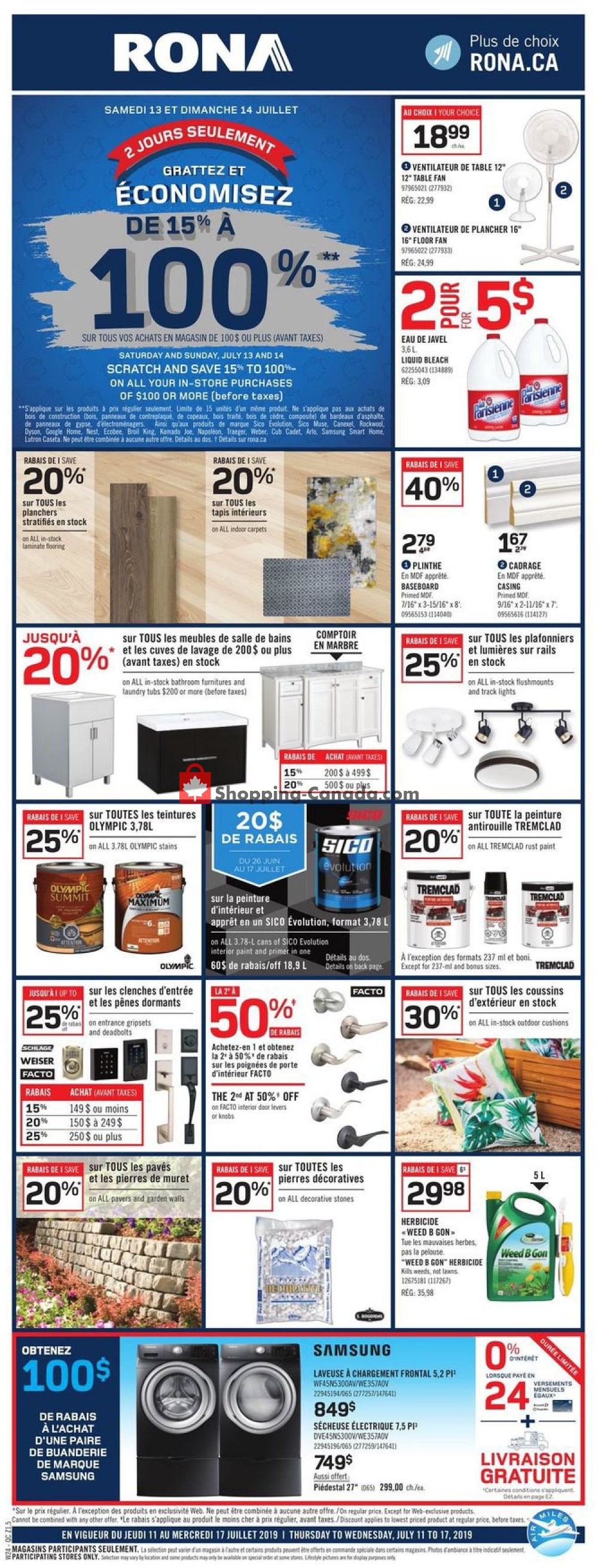 Rona flyer from Thursday July 11, 2019 to Wednesday July 17, 2019 - page 1