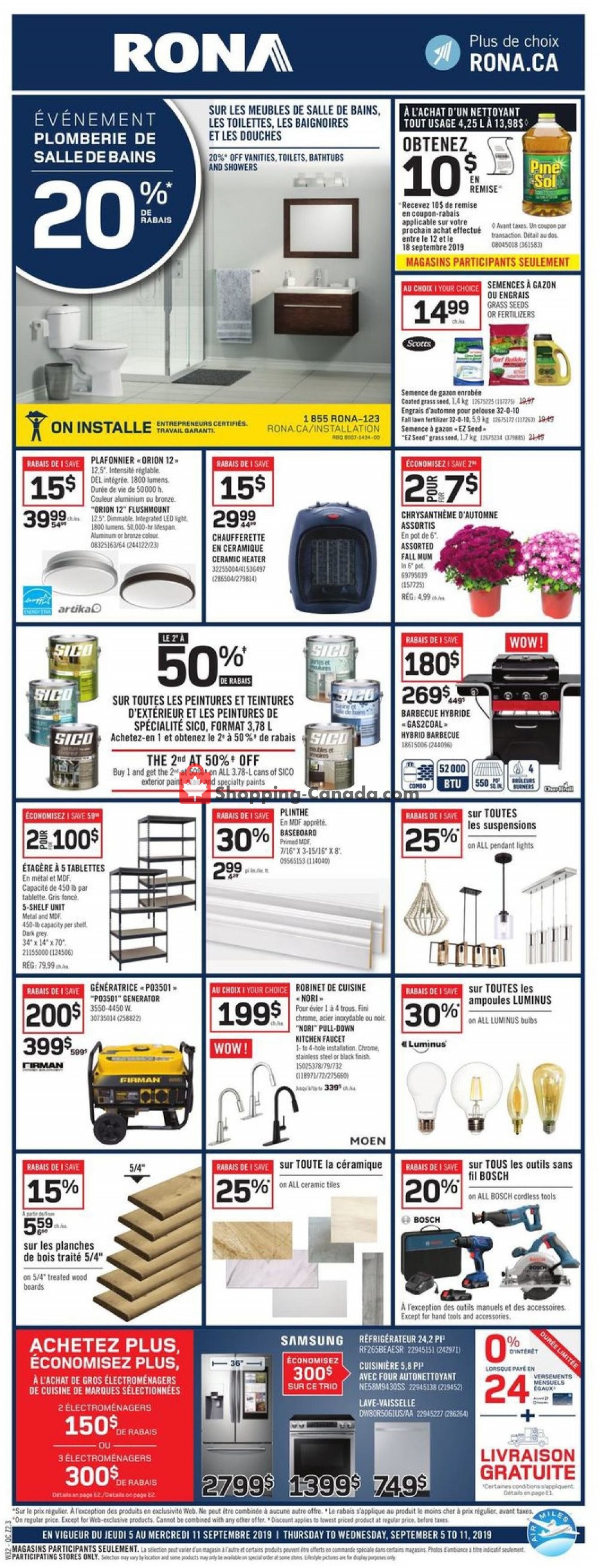 Rona flyer from Thursday September 5, 2019 to Wednesday September 11, 2019 - page 1