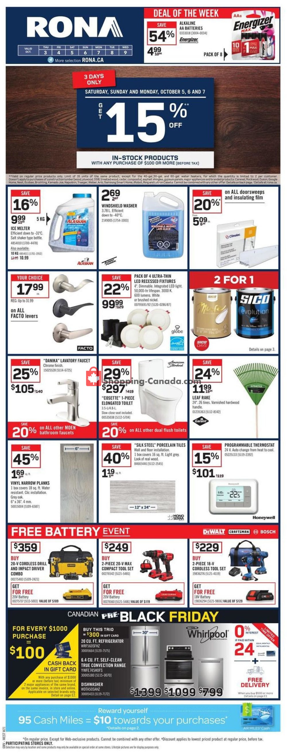 Rona flyer from Thursday October 3, 2019 to Wednesday October 9, 2019 - page 1