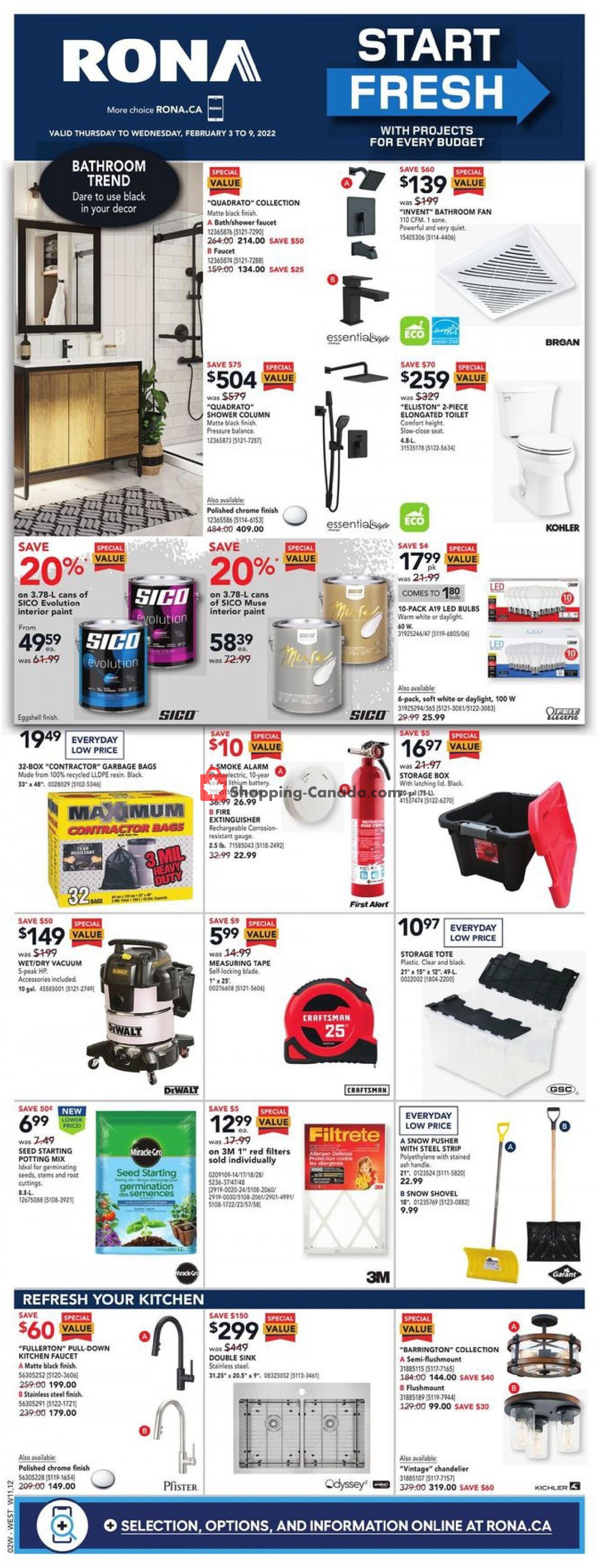 Rona Canada, flyer (Start Fresh West) February 3 February 9