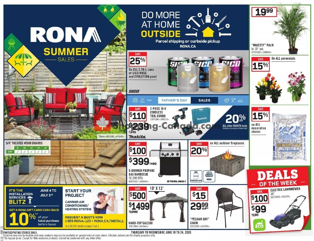 Rona Canada, flyer (Summer Sale ON) June 18 June 24, 2020