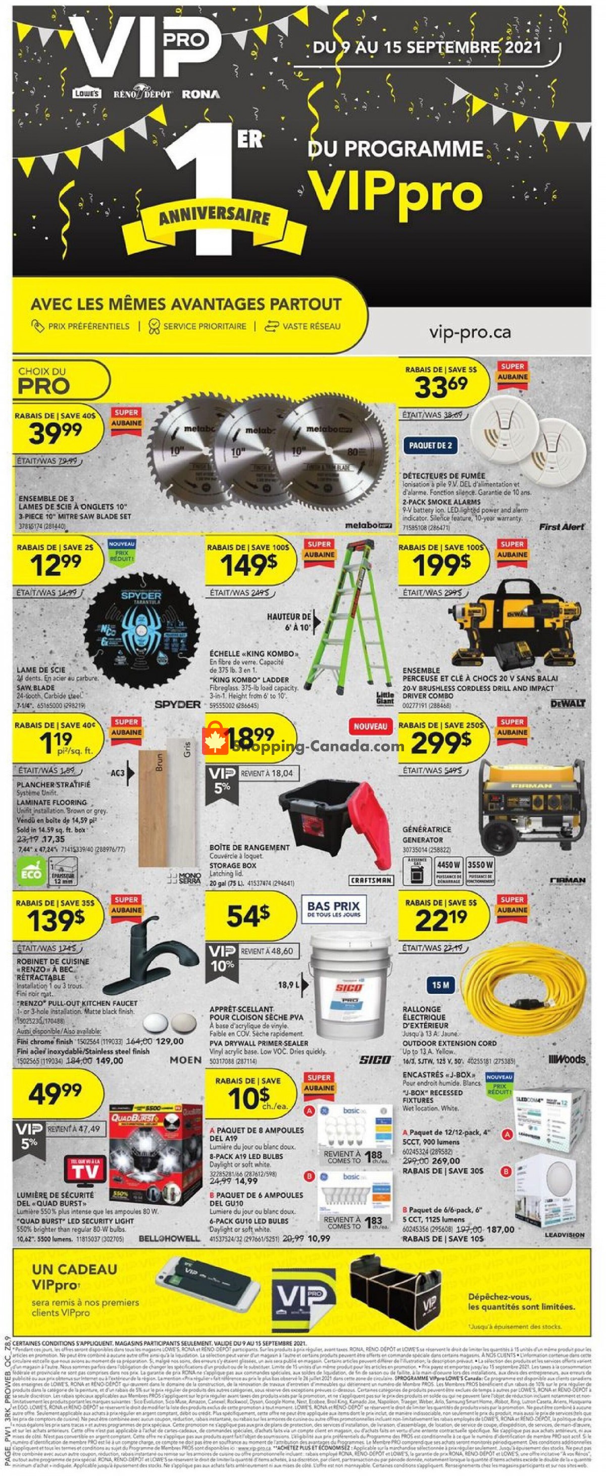 Rona flyer from Thursday September 9, 2021 to Wednesday September 15, 2021 - page 1
