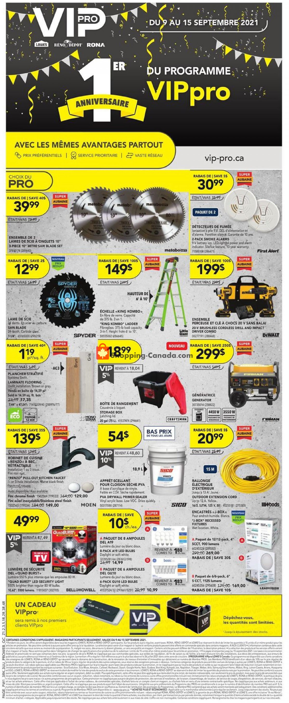 Rona flyer from Thursday September 9, 2021 to Wednesday September 15, 2021 - page 1