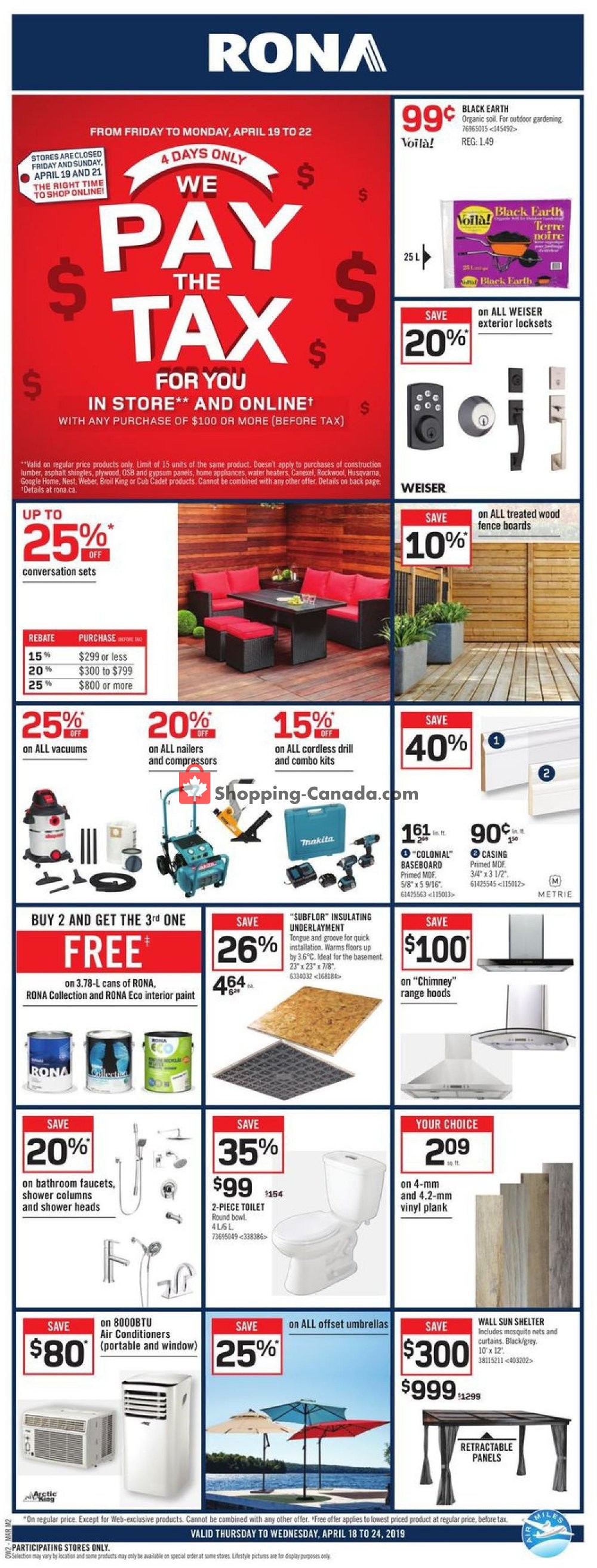 Rona flyer from Thursday April 18, 2019 to Wednesday April 24, 2019 - page 1