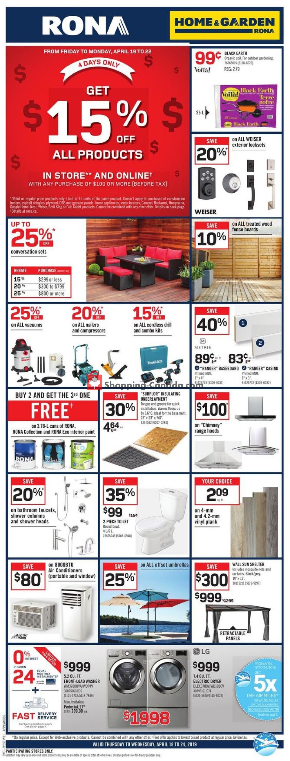 Rona flyer from Thursday April 18, 2019 to Wednesday April 24, 2019 - page 1