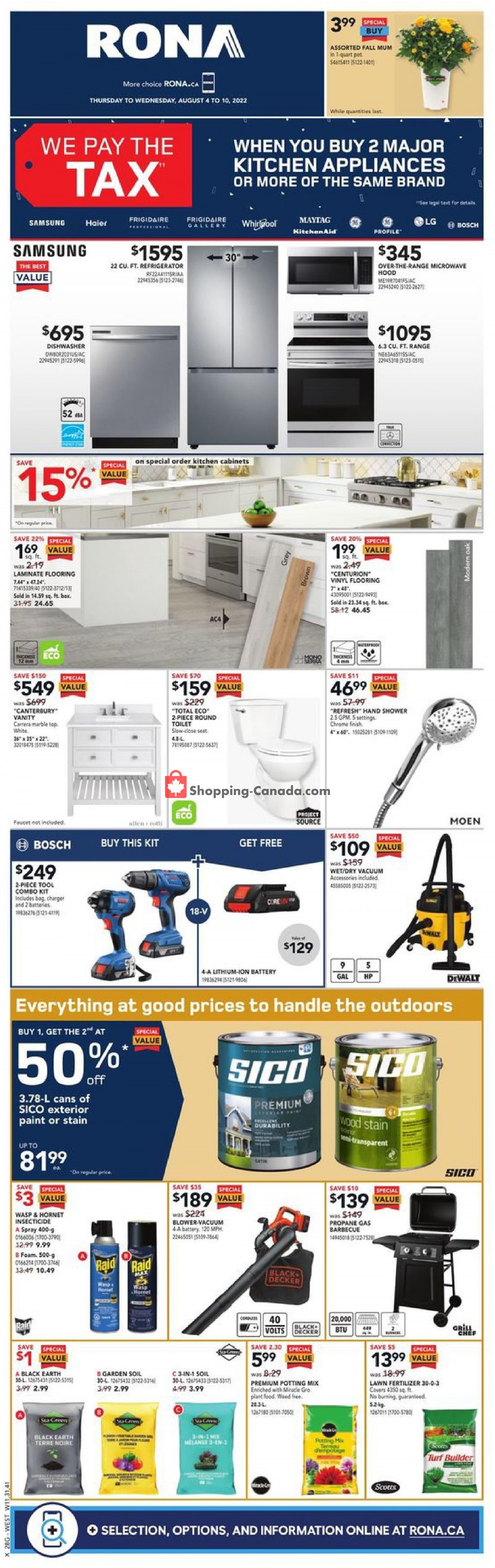 Rona Canada, flyer (We Pay The Tax West) August 4 August 10