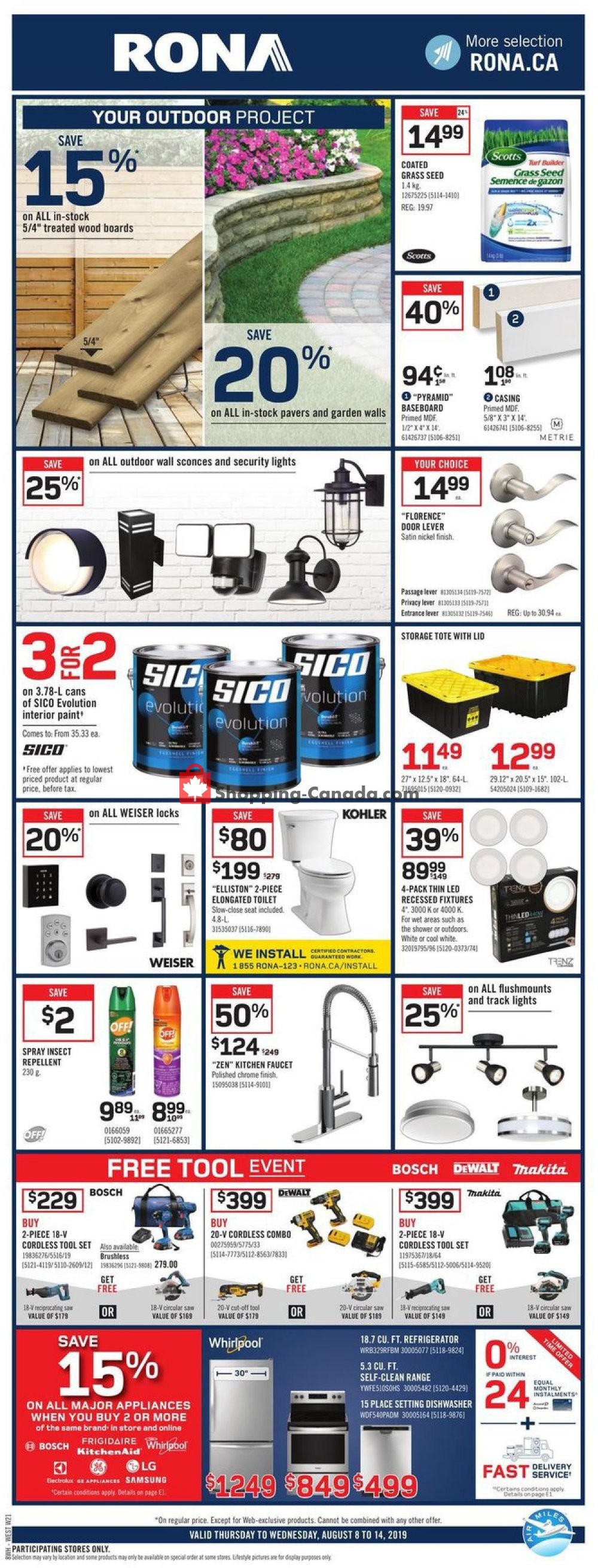 Rona flyer from Thursday August 8, 2019 to Wednesday August 14, 2019 - page 1