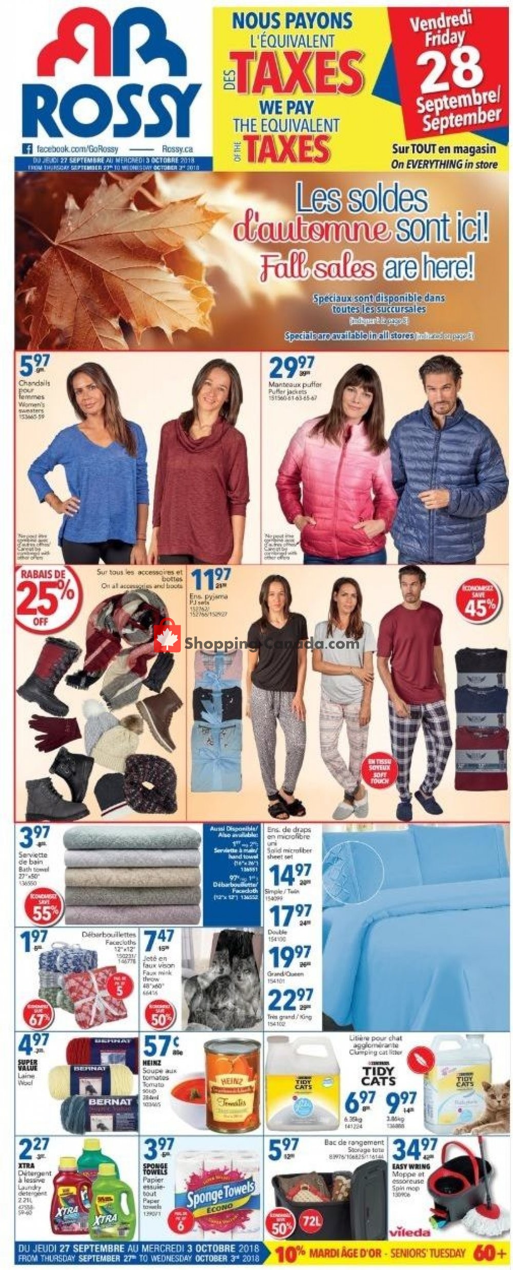 Rossy flyer from Thursday September 27, 2018 to Wednesday October 3, 2018 - page 1