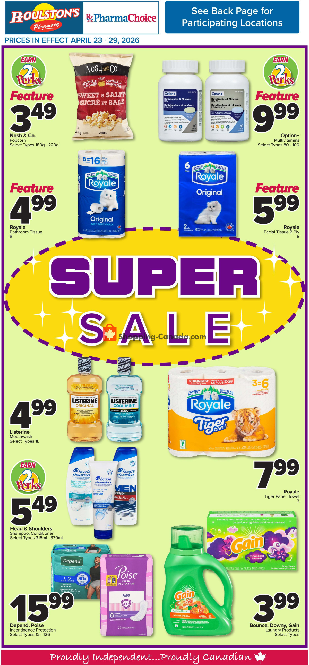Roulston's Pharmacy flyer from Thursday April 23, 2026 to Wednesday April 29, 2026 - page 1