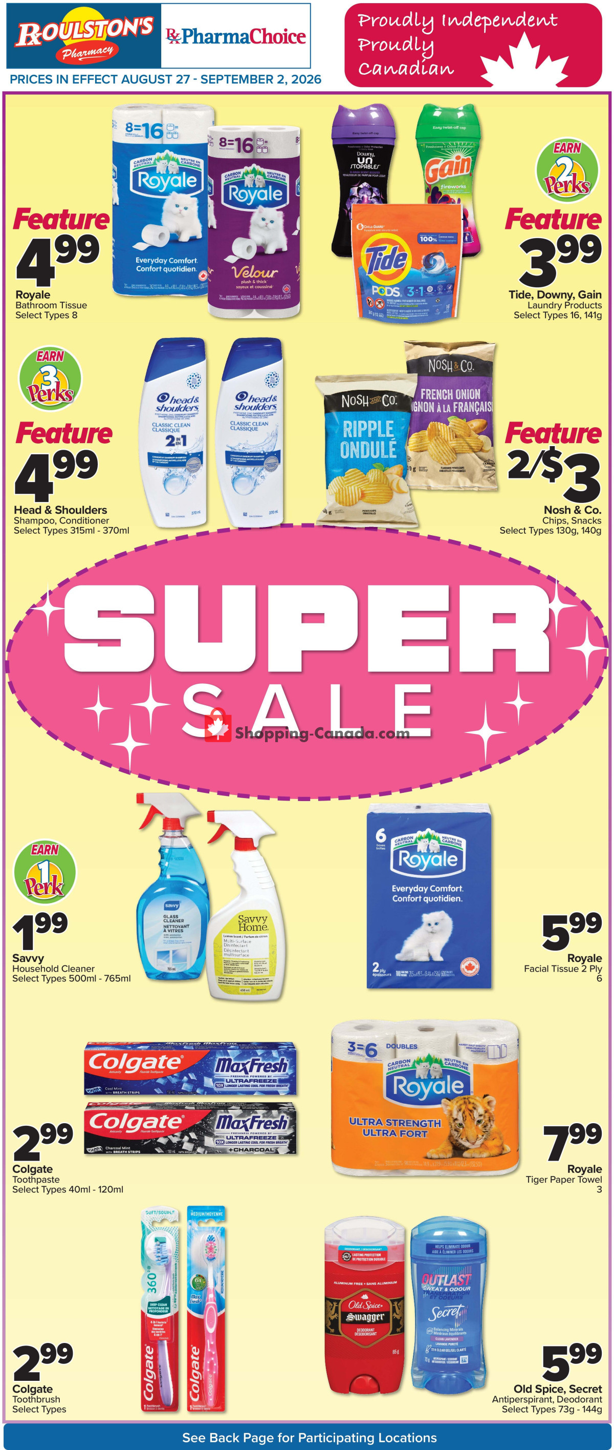 Roulston's Pharmacy flyer from Thursday August 27, 2026 to Wednesday September 2, 2026 - page 1