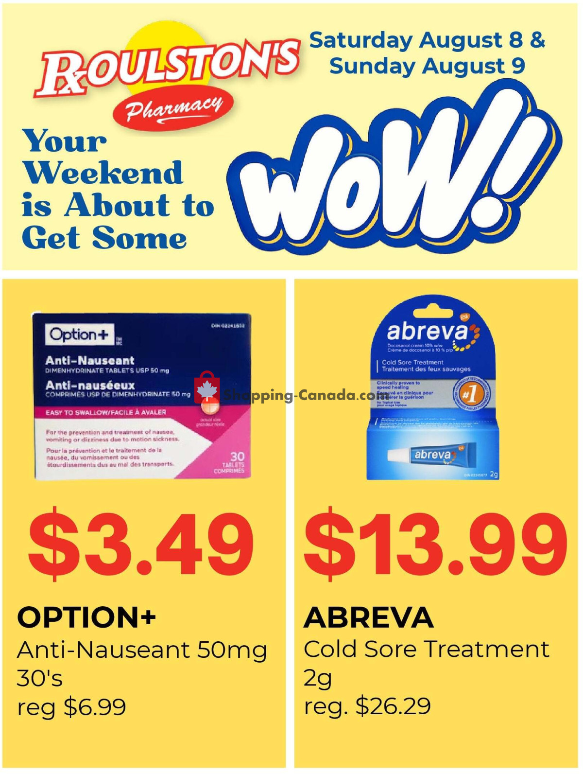 Roulston's Pharmacy flyer from Saturday August 8, 2026 to Sunday August 9, 2026 - page 1