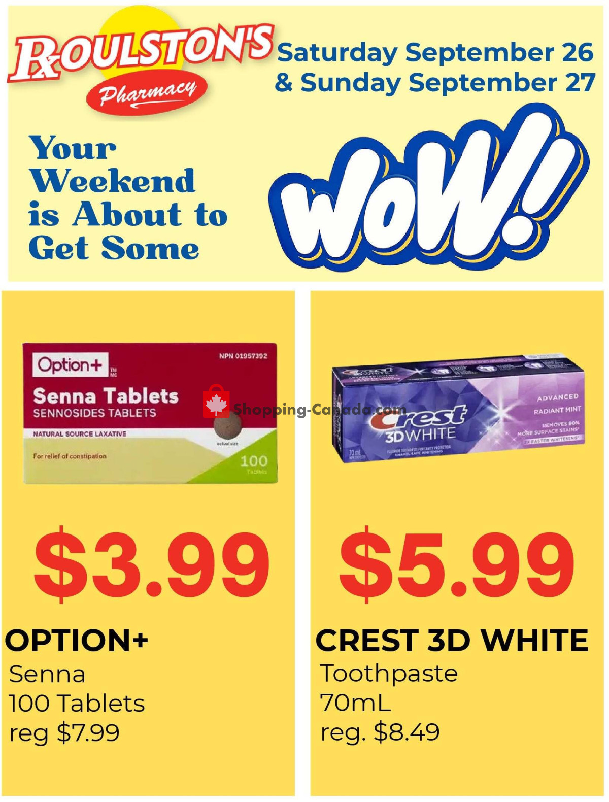 Roulston's Pharmacy flyer from Saturday September 26, 2026 to Sunday September 27, 2026 - page 1