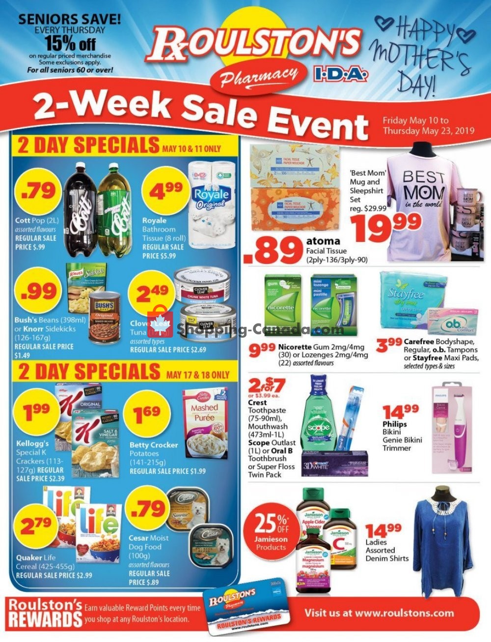 Roulston's Pharmacy flyer from Friday May 10, 2019 to Thursday May 23, 2019 - page 1