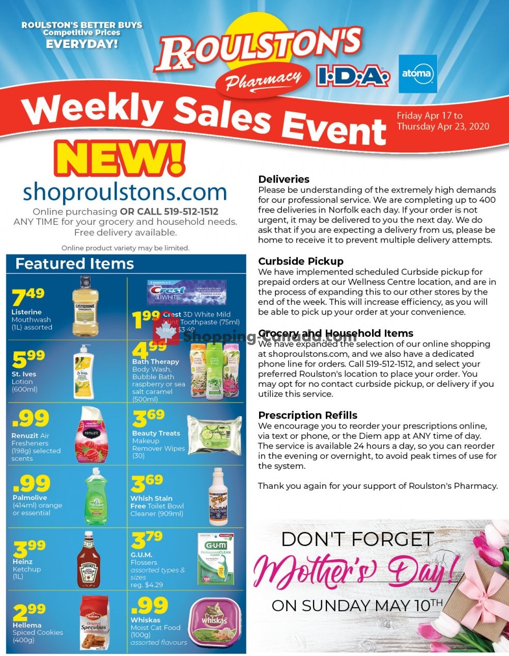 Roulston's Pharmacy flyer from Friday April 17, 2020 to Thursday April 23, 2020 - page 1