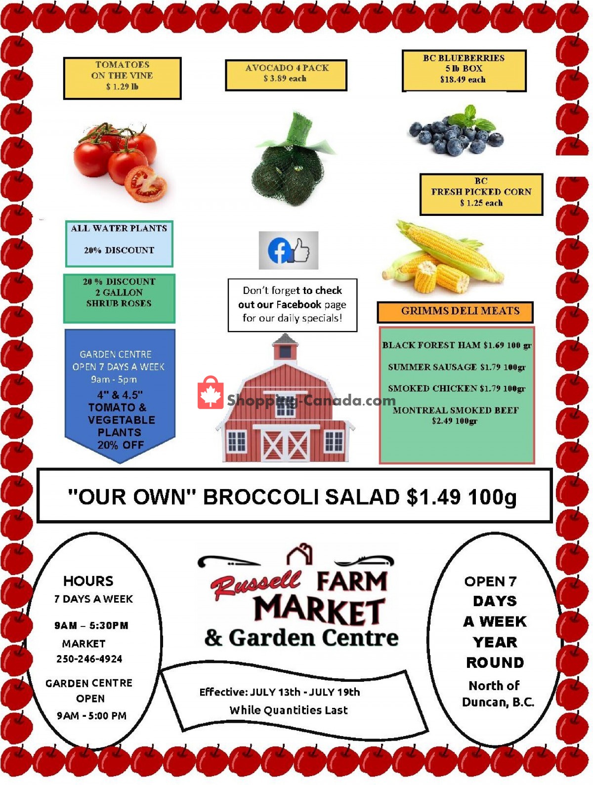 Russell Farm Market flyer from Tuesday July 13, 2021 to Monday July 19, 2021 - page 1