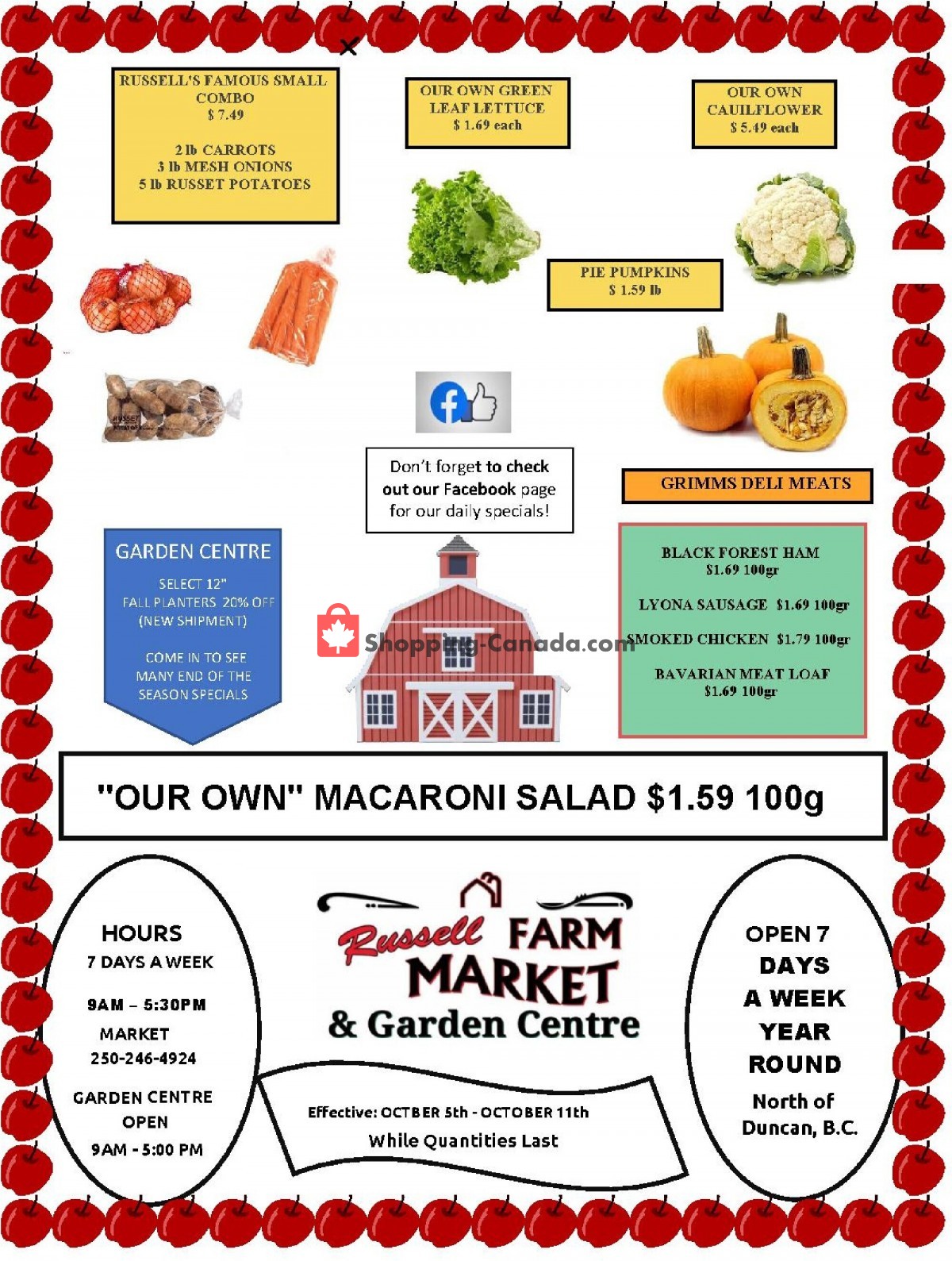 Russell Farm Market flyer from Tuesday October 5, 2021 to Monday October 11, 2021 - page 1