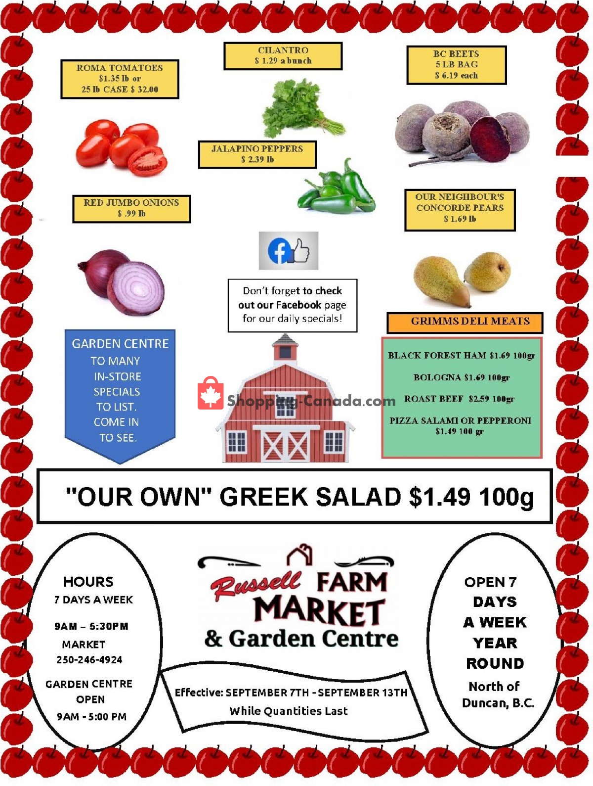 Russell Farm Market flyer from Tuesday September 7, 2021 to Monday September 13, 2021 - page 1