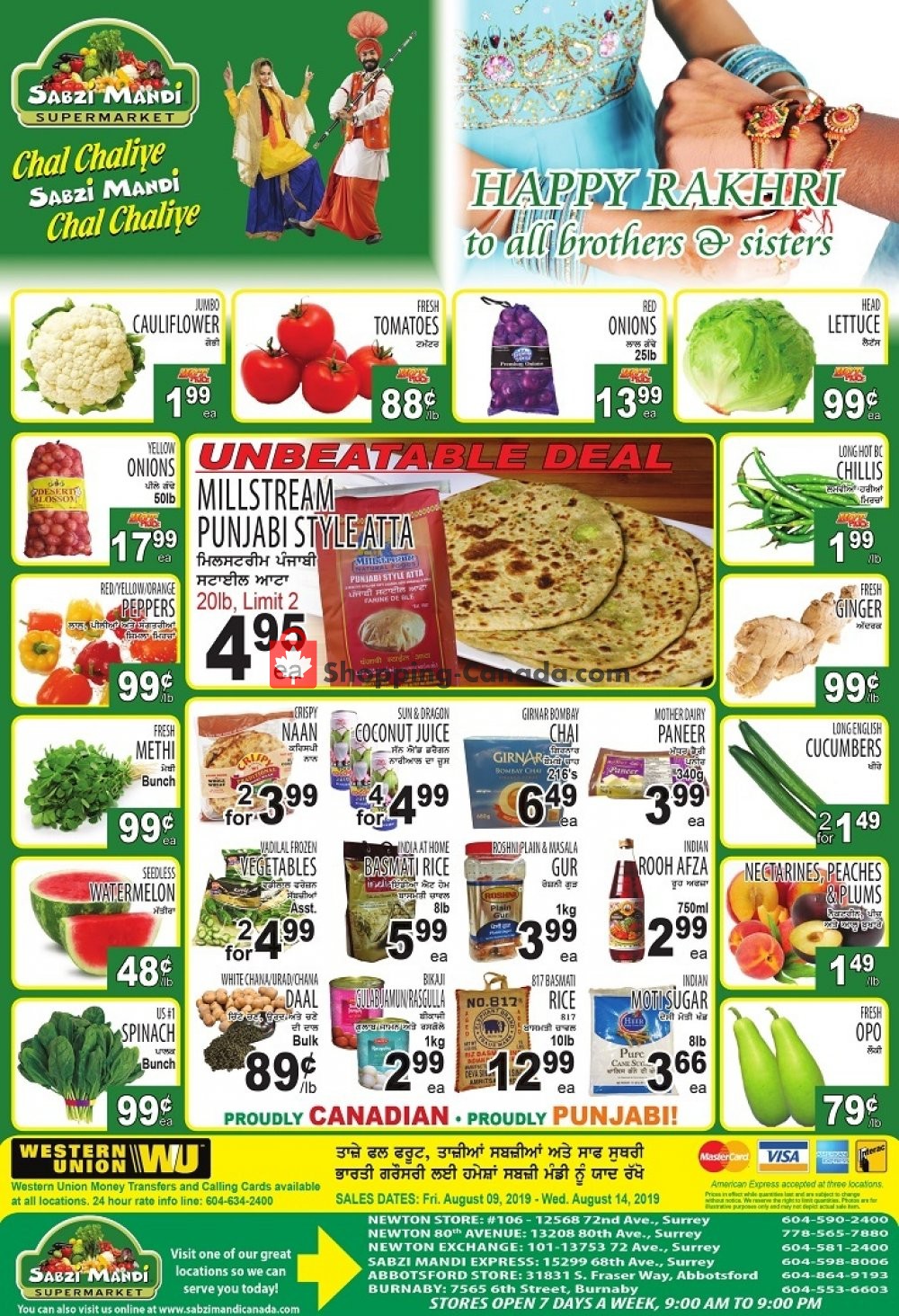 Sabzi Mandi Supermarket flyer from Friday August 9, 2019 to Wednesday August 14, 2019 - page 1