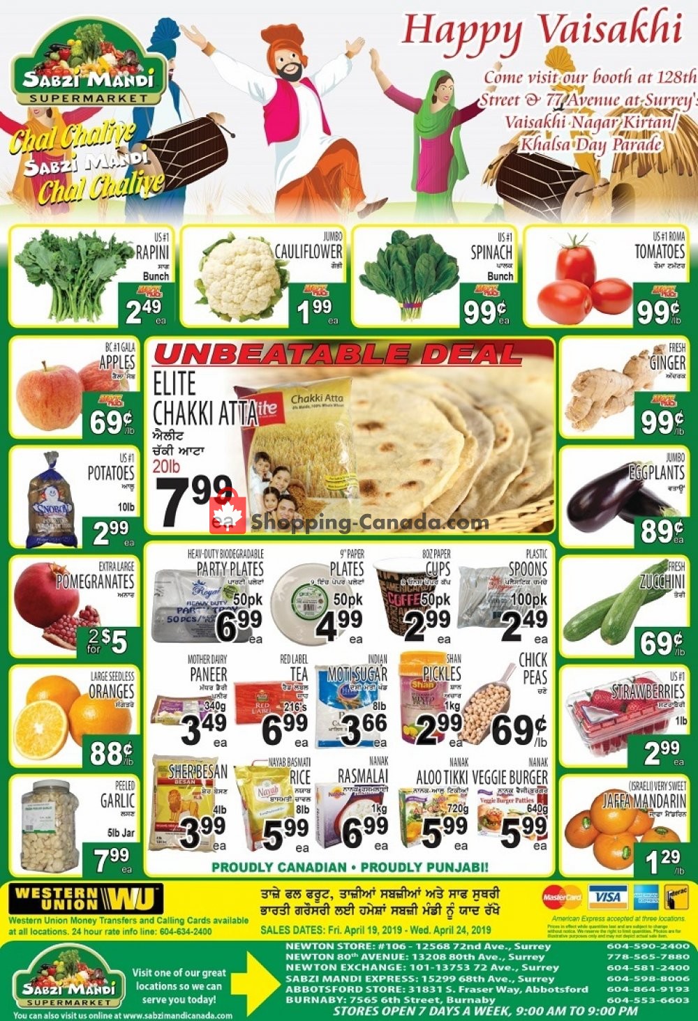 Sabzi Mandi Supermarket flyer from Friday April 19, 2019 to Wednesday April 24, 2019 - page 1