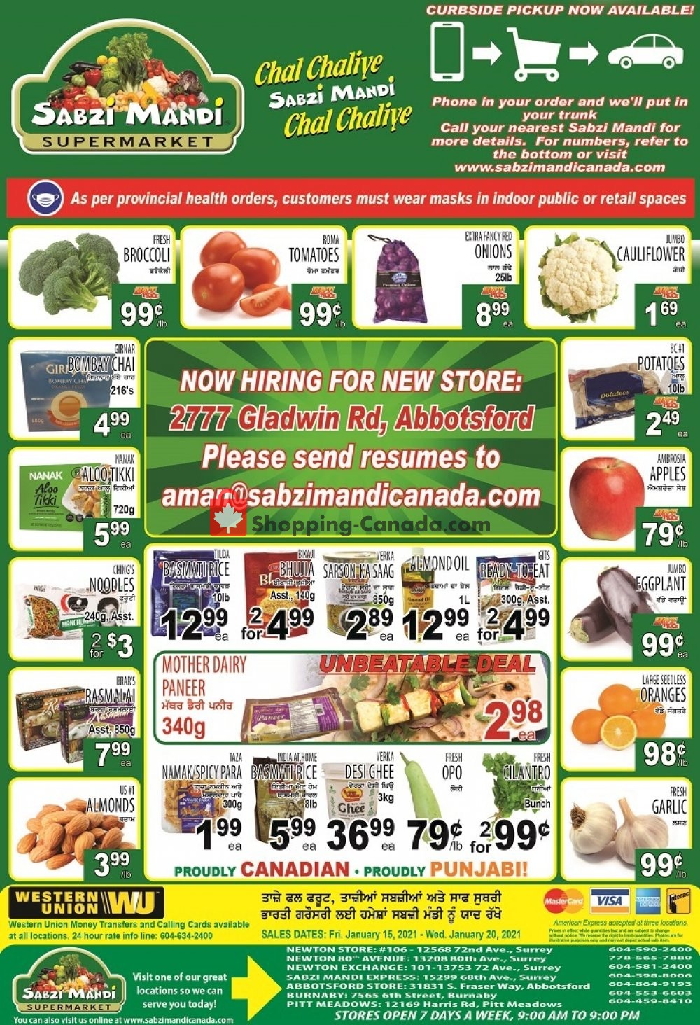 Sabzi Mandi Supermarket flyer from Friday January 15, 2021 to Wednesday January 20, 2021 - page 1