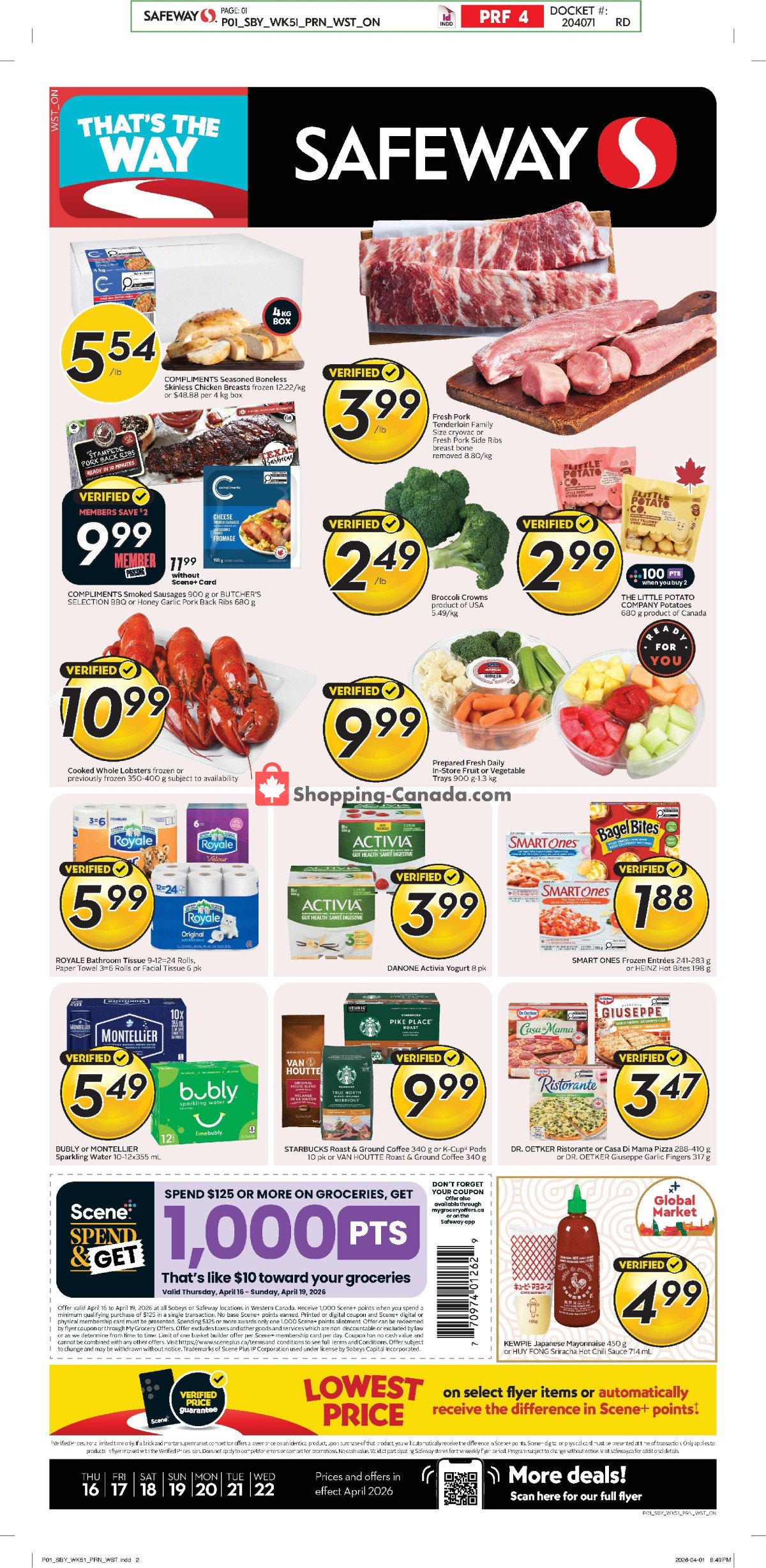 First page of Safeway flyer - preview - from Thursday April 16, 2026 to Wednesday April 22, 2026