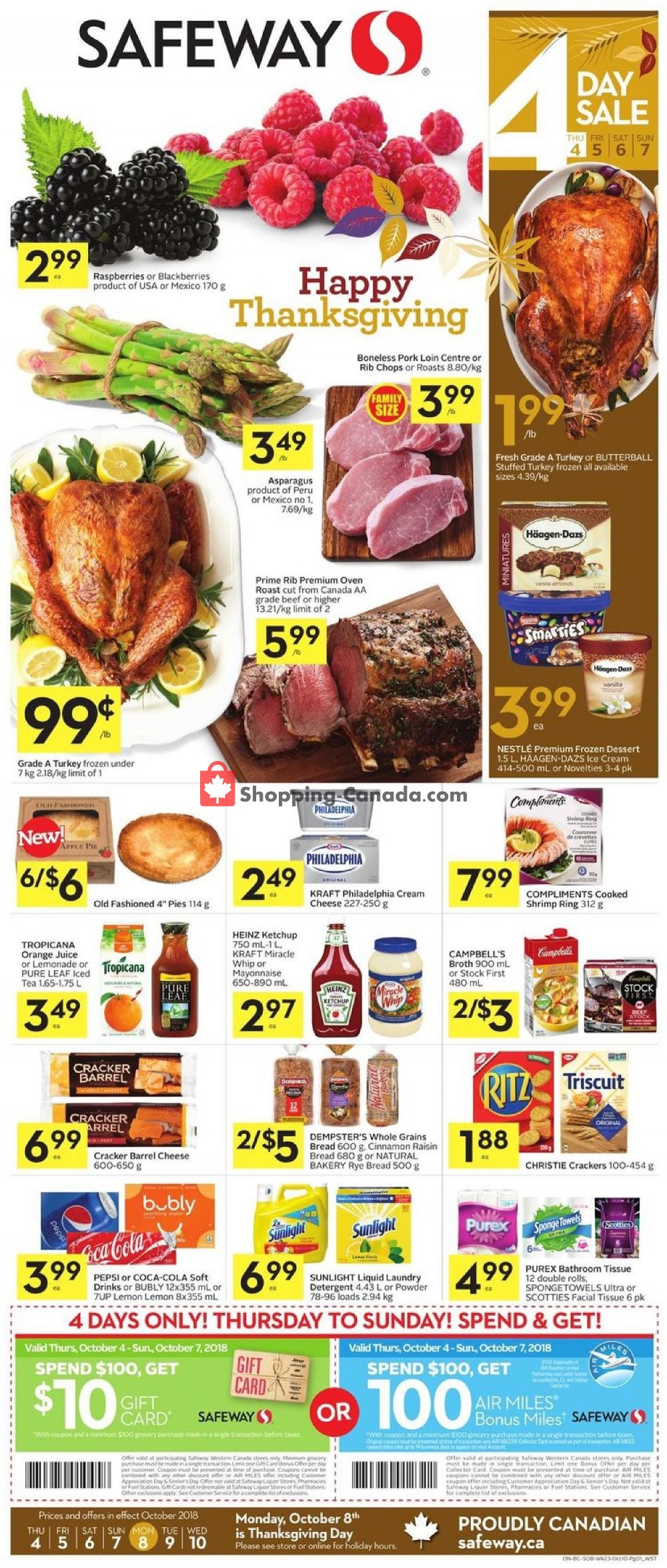 Safeway flyer from Thursday October 4, 2018 to Wednesday October 10, 2018 - page 1