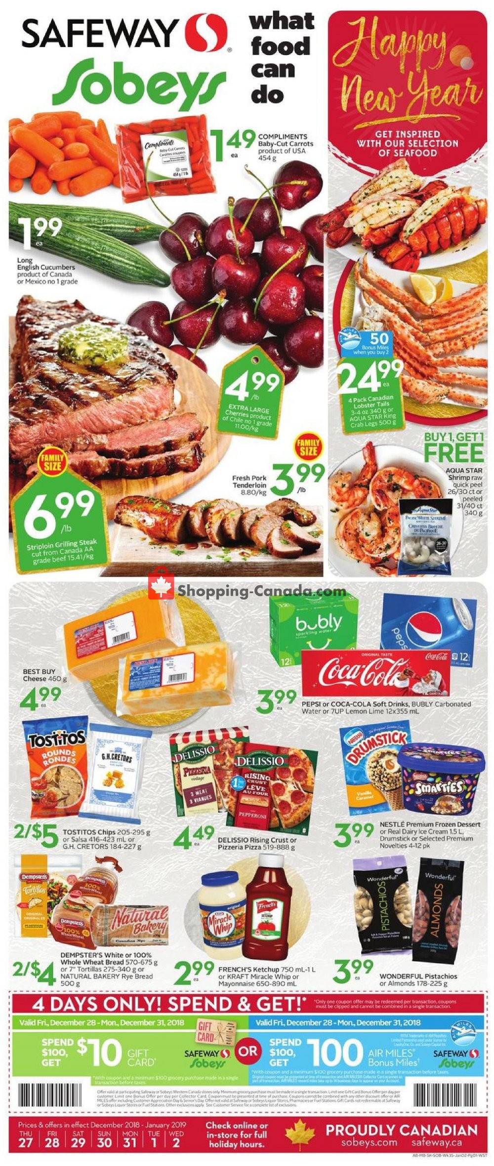 Safeway flyer from Thursday December 27, 2018 to Wednesday January 2, 2019 - page 1