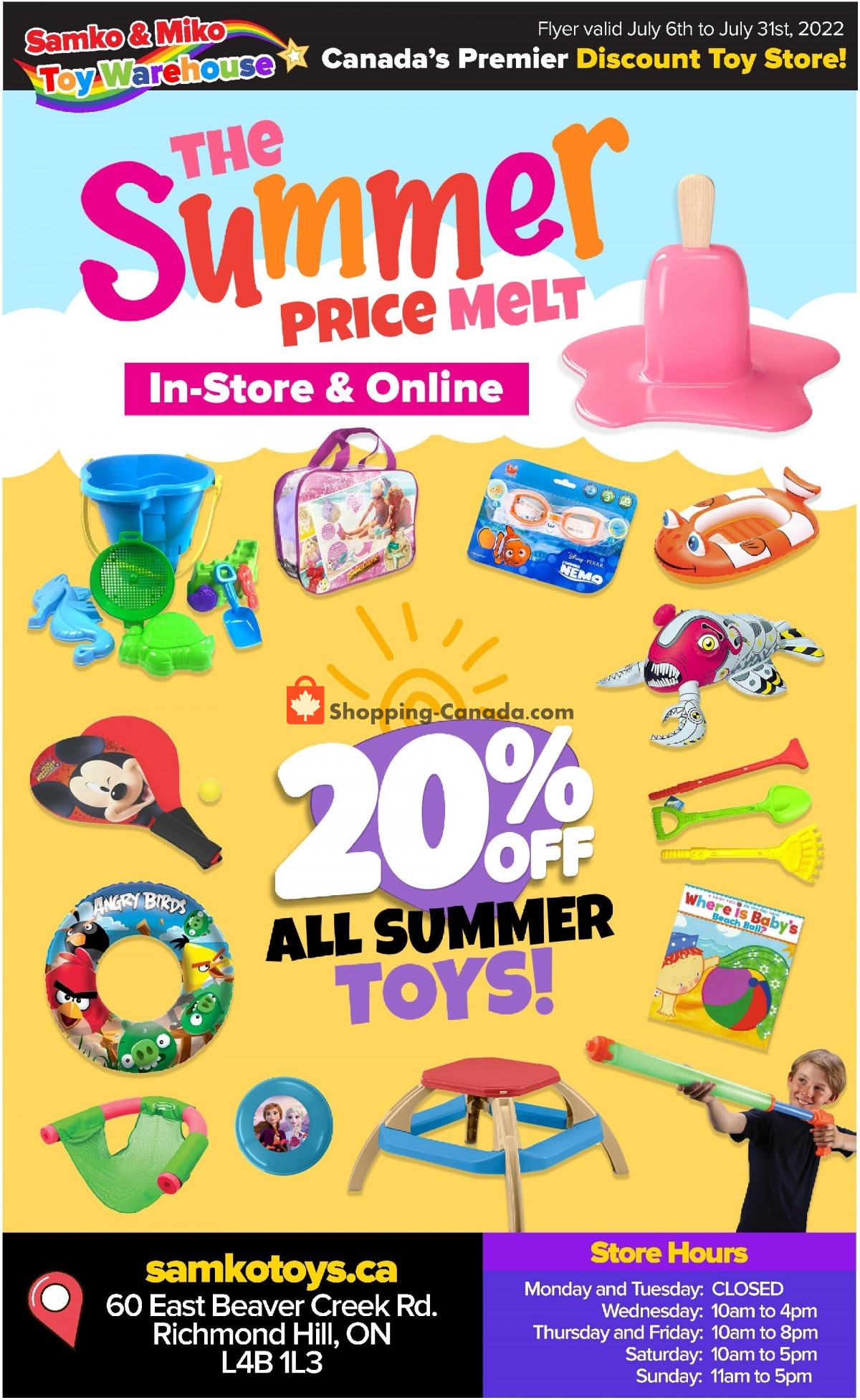 Samko and Miko Toy Warehouse Canada, flyer (Summer Offer) July 6