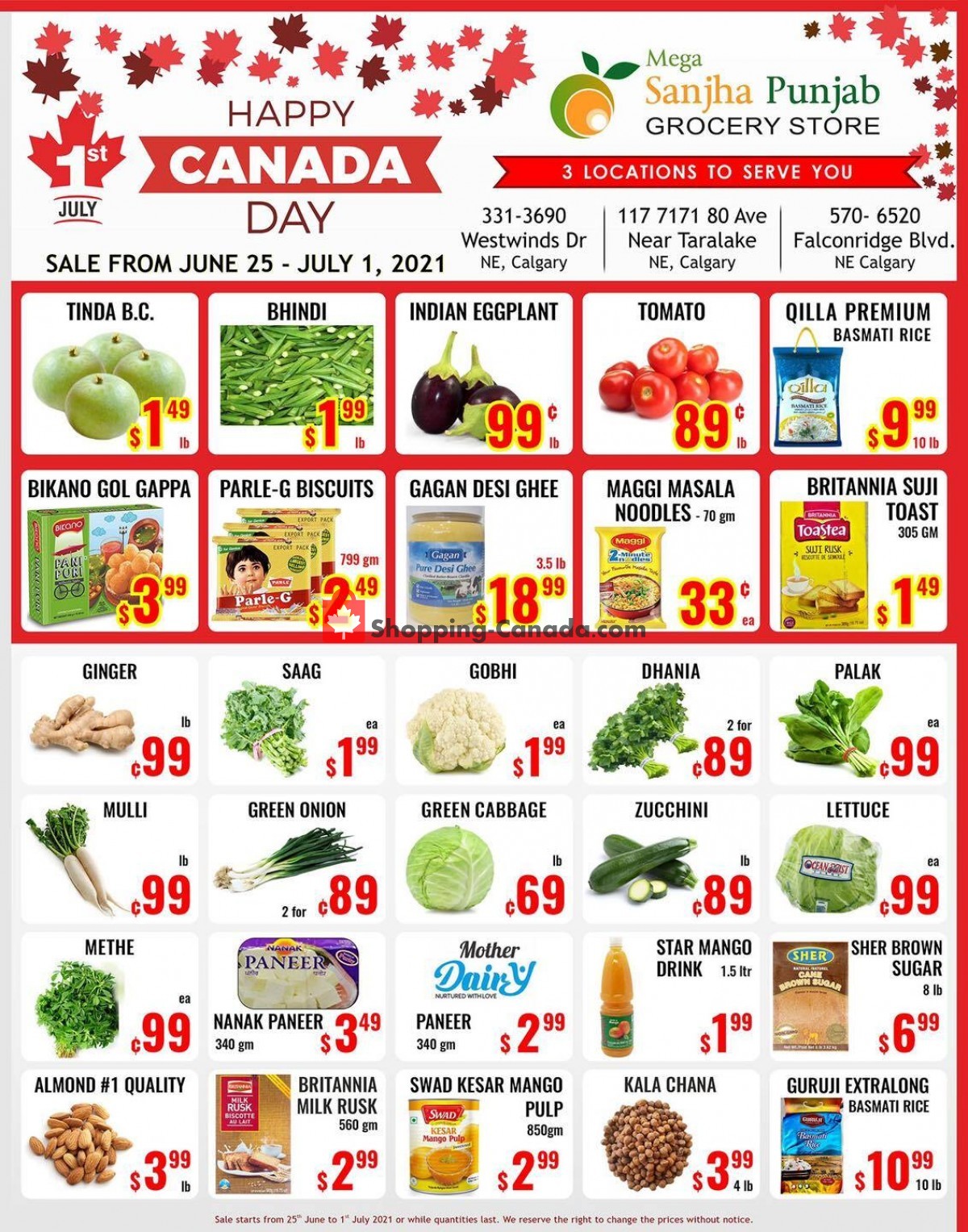 Sanjha Punjab grocery store Canada, flyer (Happy Canada Day) June 25