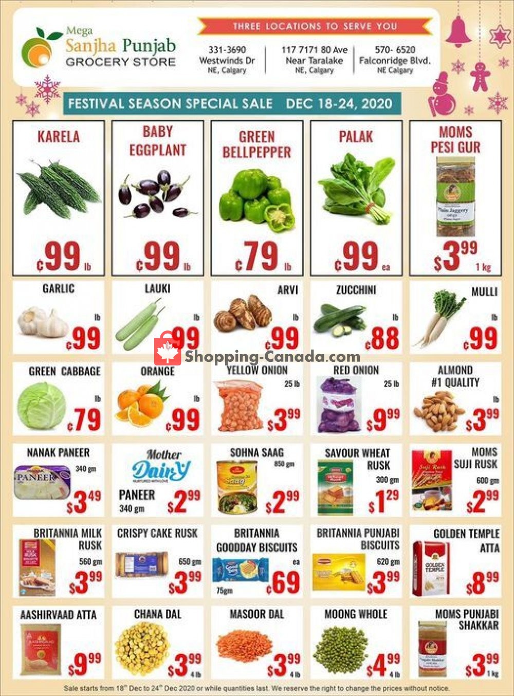 Sanjha Punjab grocery store flyer from Friday December 18, 2020 to Thursday December 24, 2020 - page 1