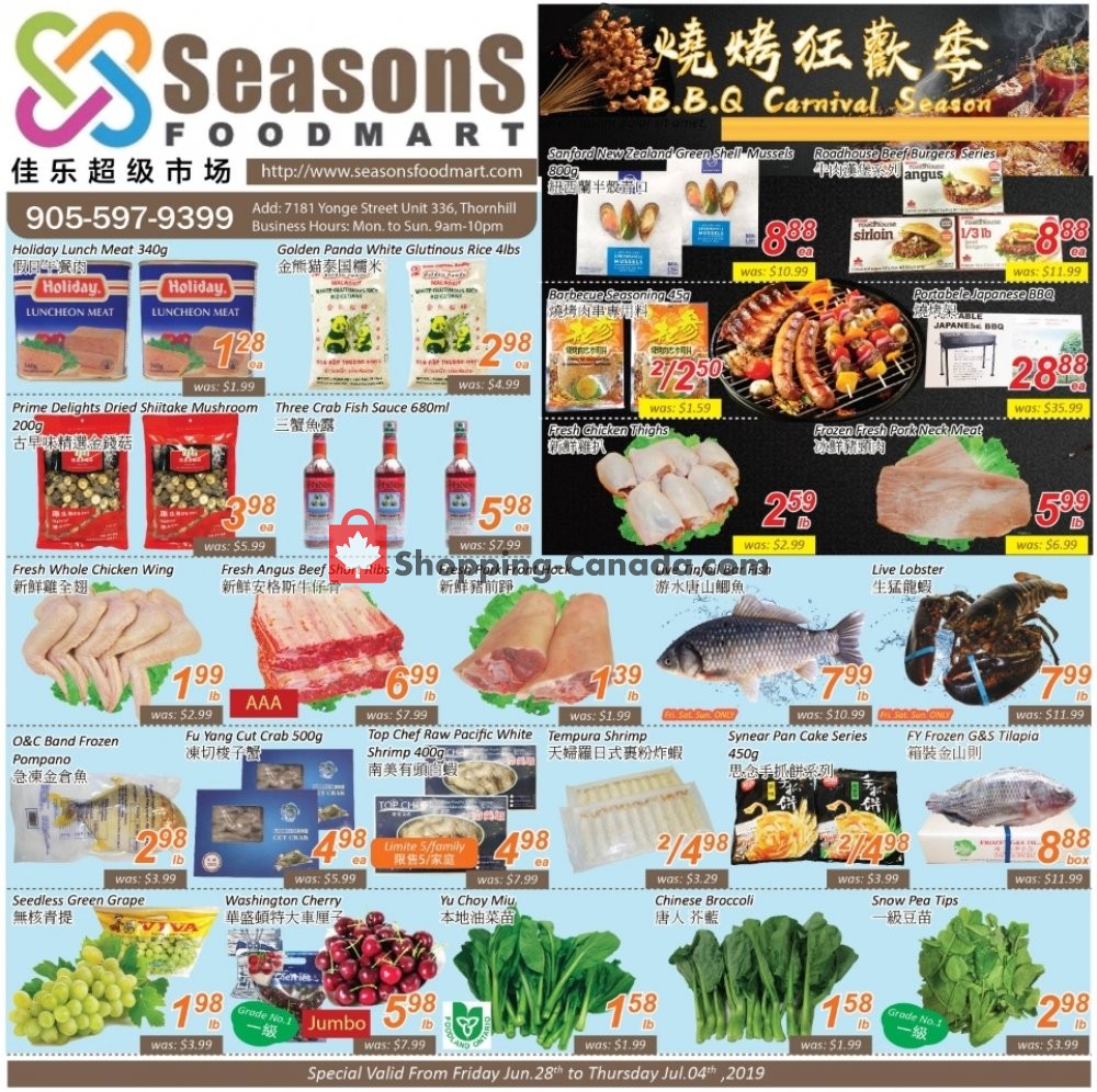 Seasons Food Mart flyer from Friday June 28, 2019 to Thursday July 4, 2019 - page 1