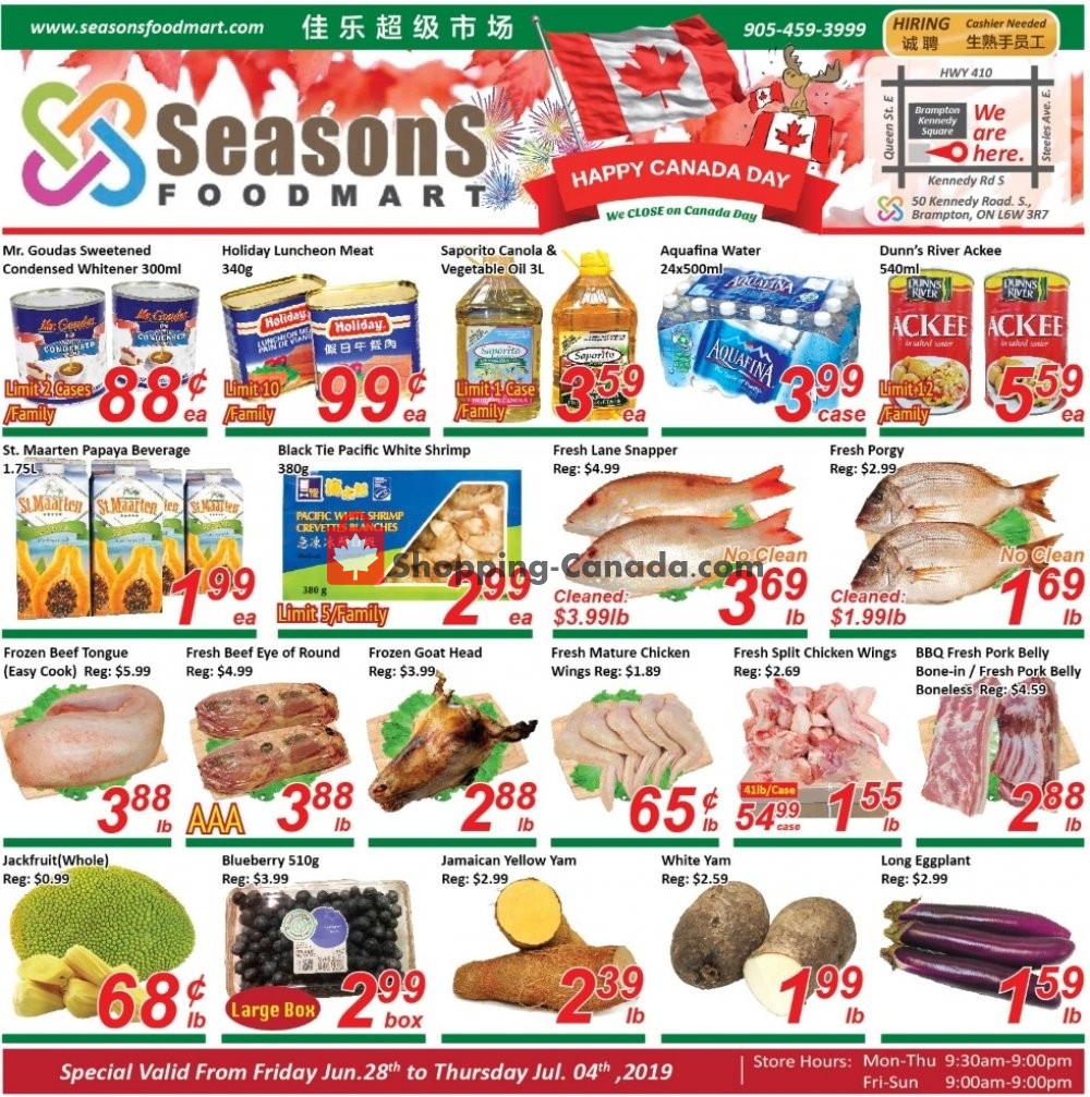 Seasons Food Mart flyer from Friday June 28, 2019 to Thursday July 4, 2019 - page 1
