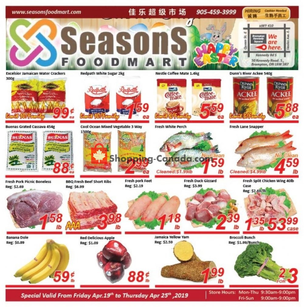 Seasons Food Mart flyer from Friday April 19, 2019 to Thursday April 25, 2019 - page 1